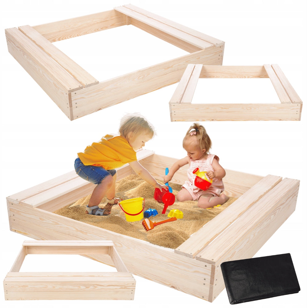 Wooden sandbox 120x120 with benches AGROTEXTILE eco wood