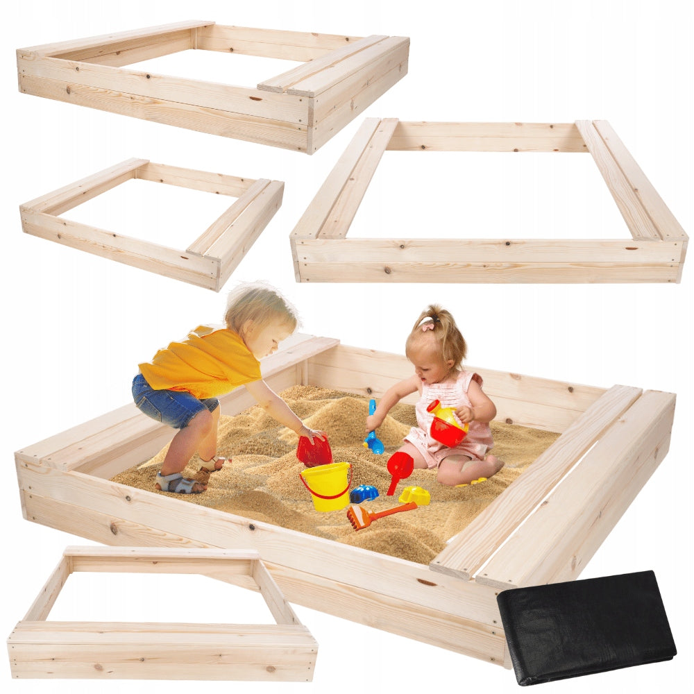 Wooden sandbox 140x140 with benches AGROTEXTILE eco wood