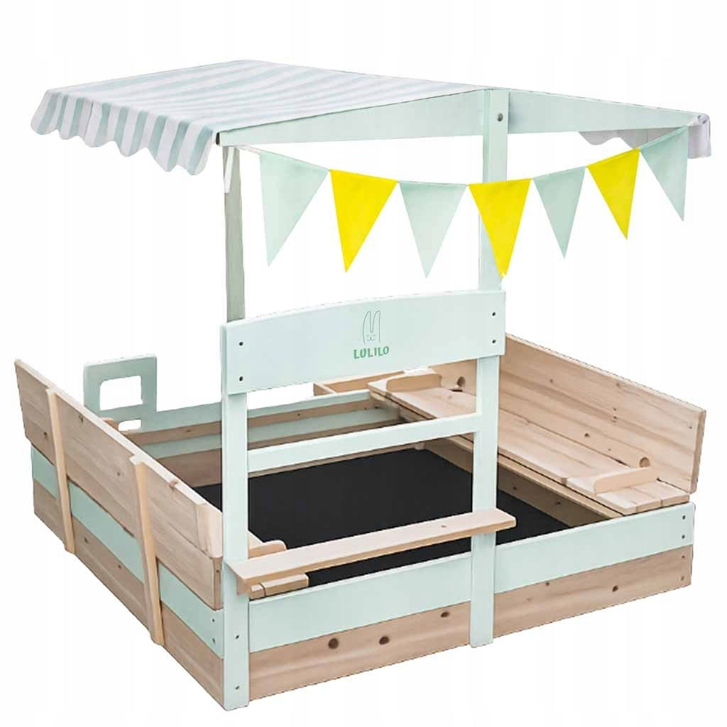 Wooden sandbox LULILO Vendo rotating canopy 360° closed benches 120c