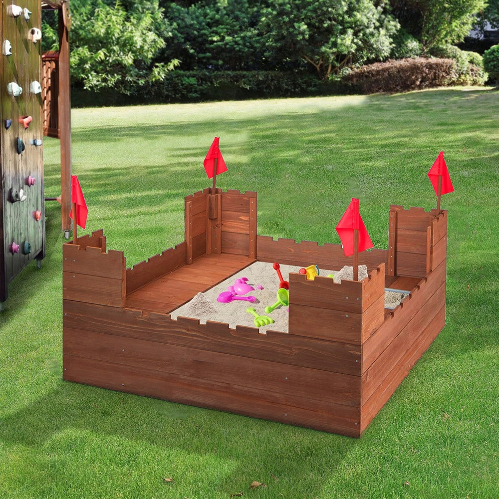 Wooden sandbox for children garden castle with benches containers XXL Kid's age 3+ years