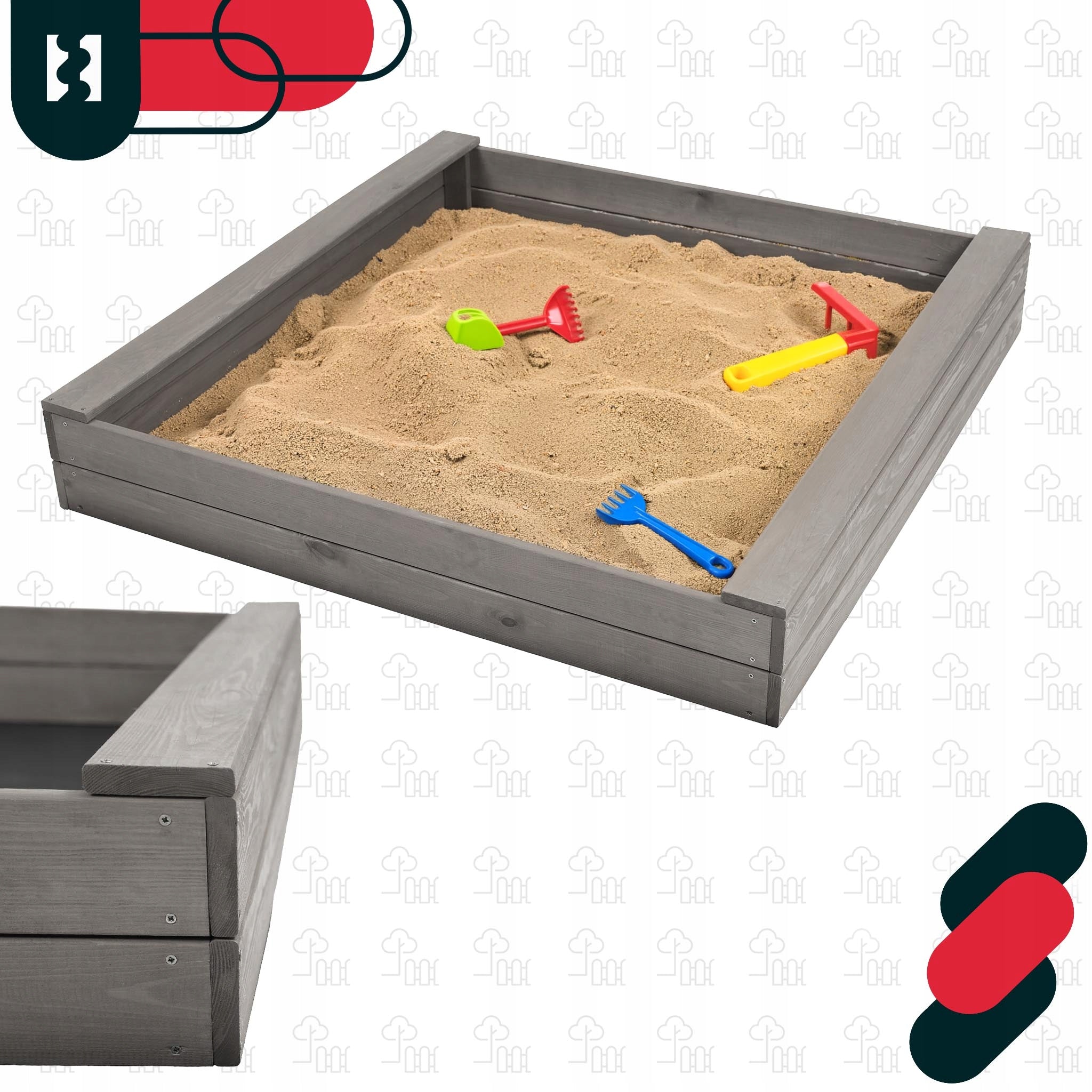 Wooden sandbox for children toddler garden slim grey 140x140 cm Kid's age 12+ months