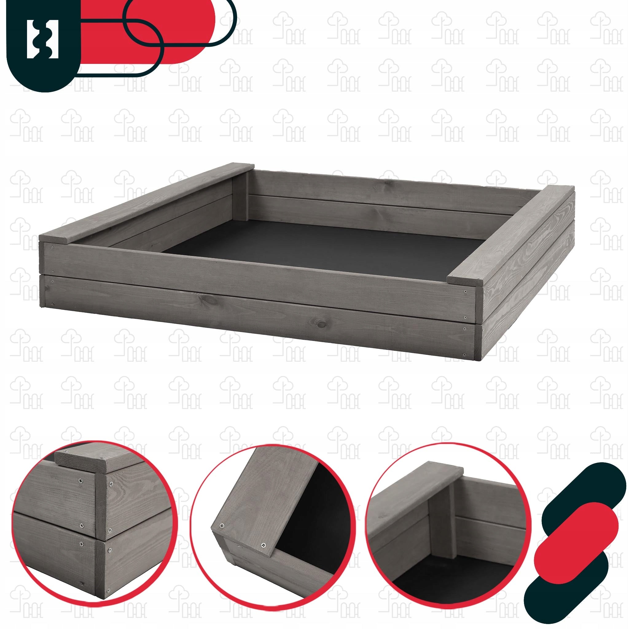 Wooden sandbox for children toddler garden slim grey 140x140 cm Kind wooden
