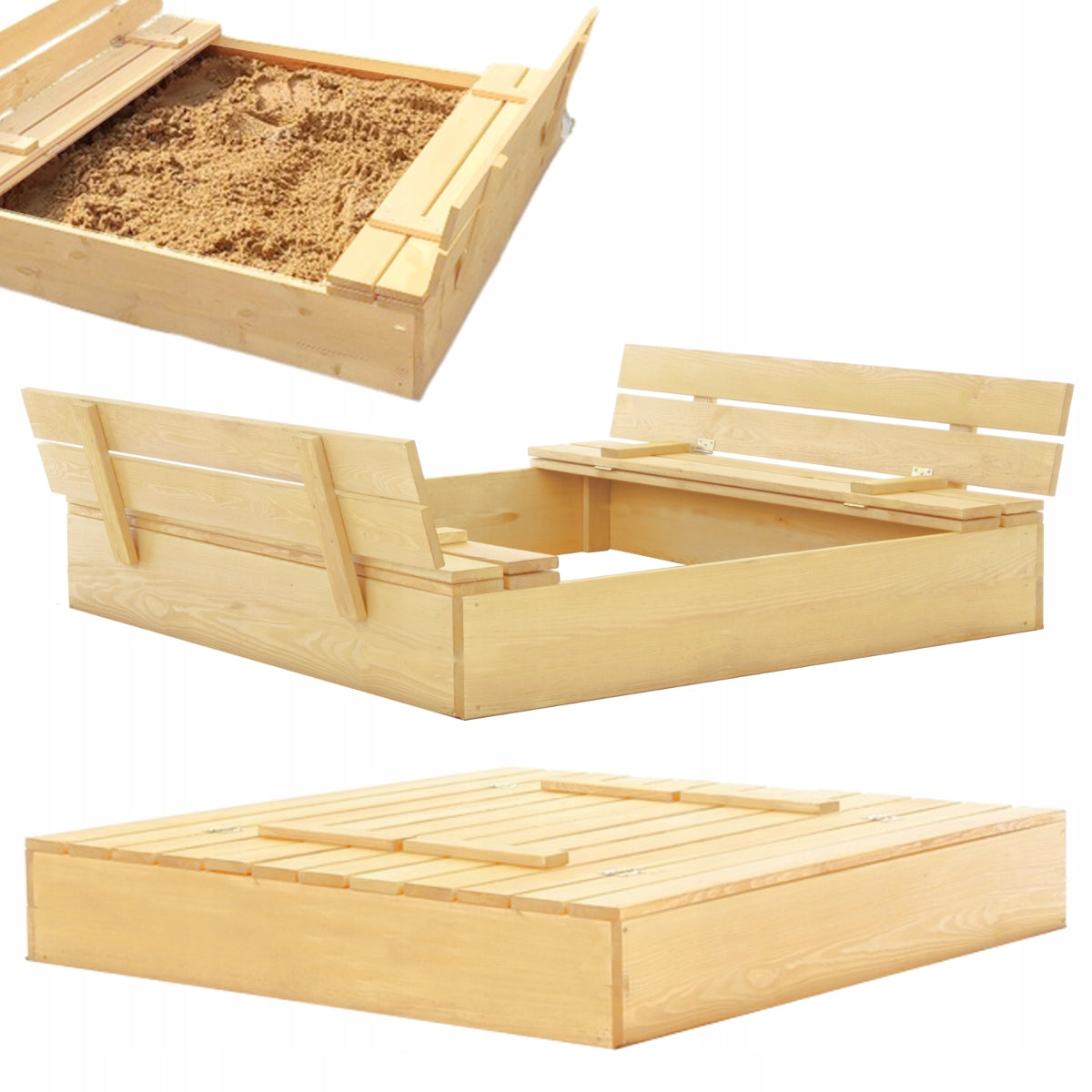 Wooden sandbox with bench 200x200x20