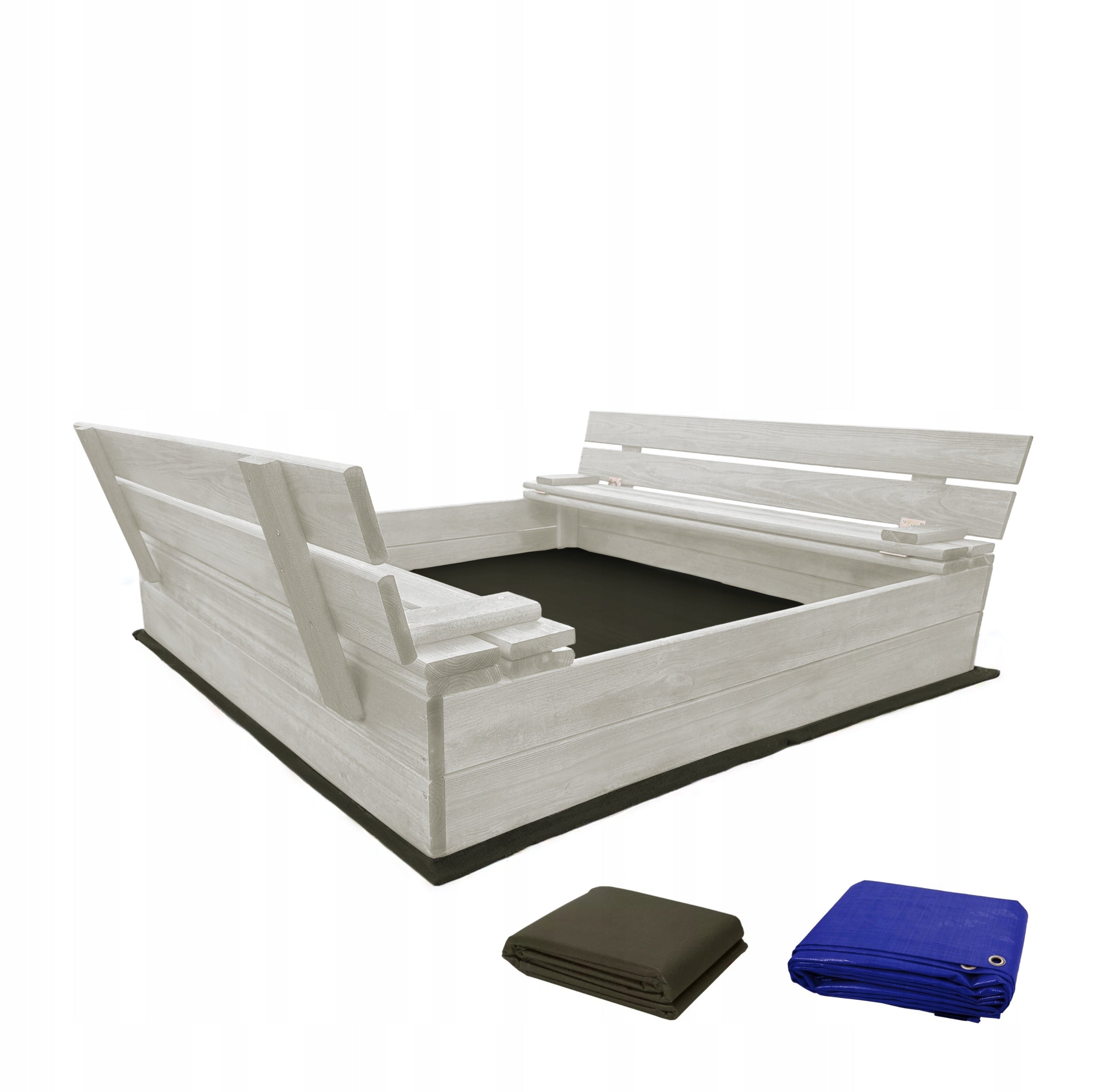 Wooden sandbox with bench IMPREGNATED lockable mat BOTTOM GARDEN SET