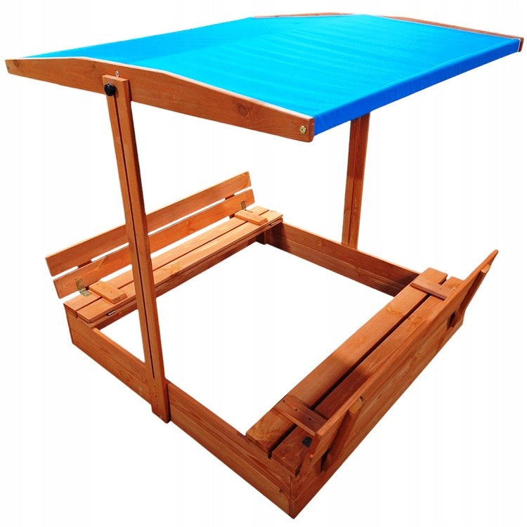 Wooden sandbox with canopy and benches closed 120x120 cm SP0837