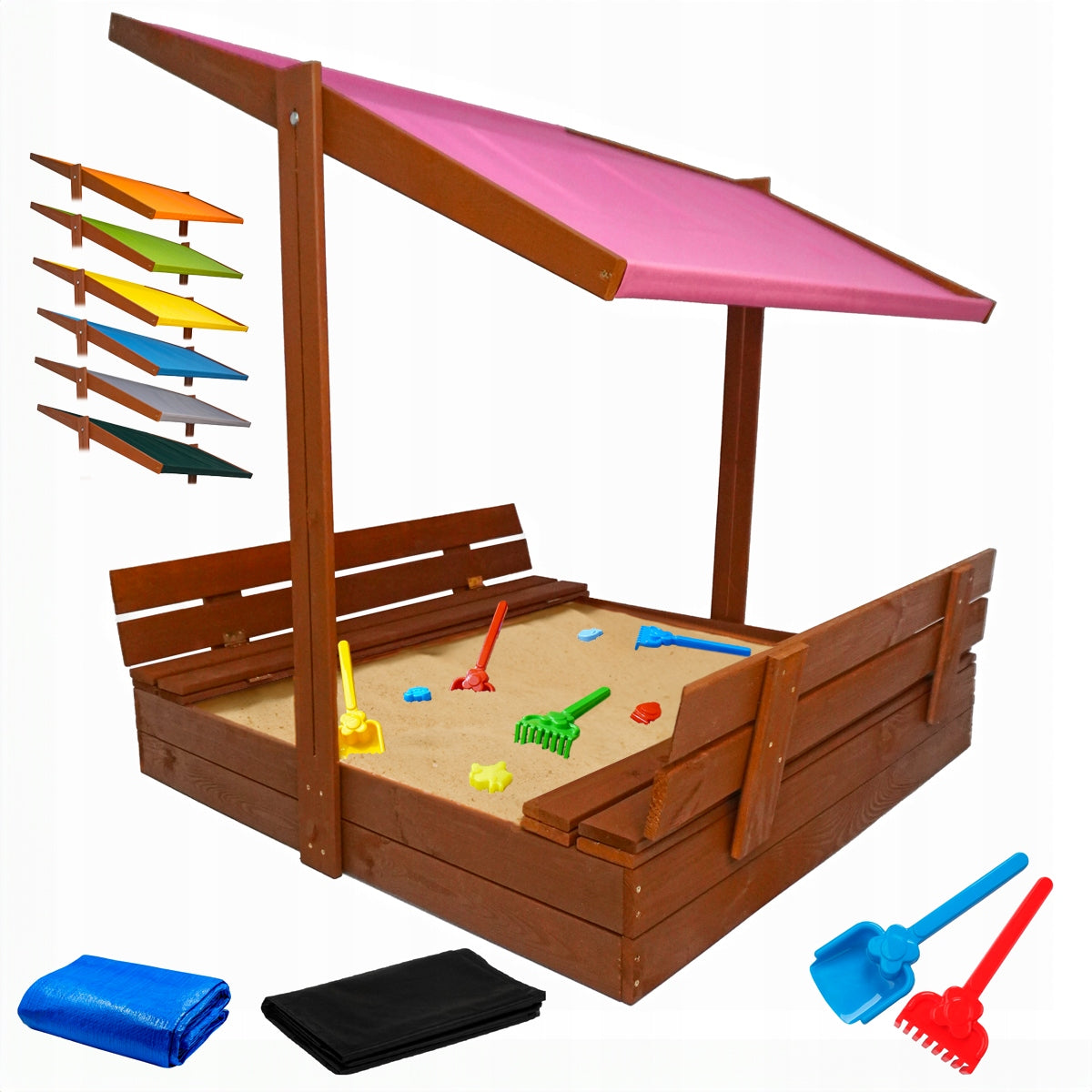 Wooden sandbox with canopy large closed 120 brown 7 colors EAN (GTIN) 5906765818155