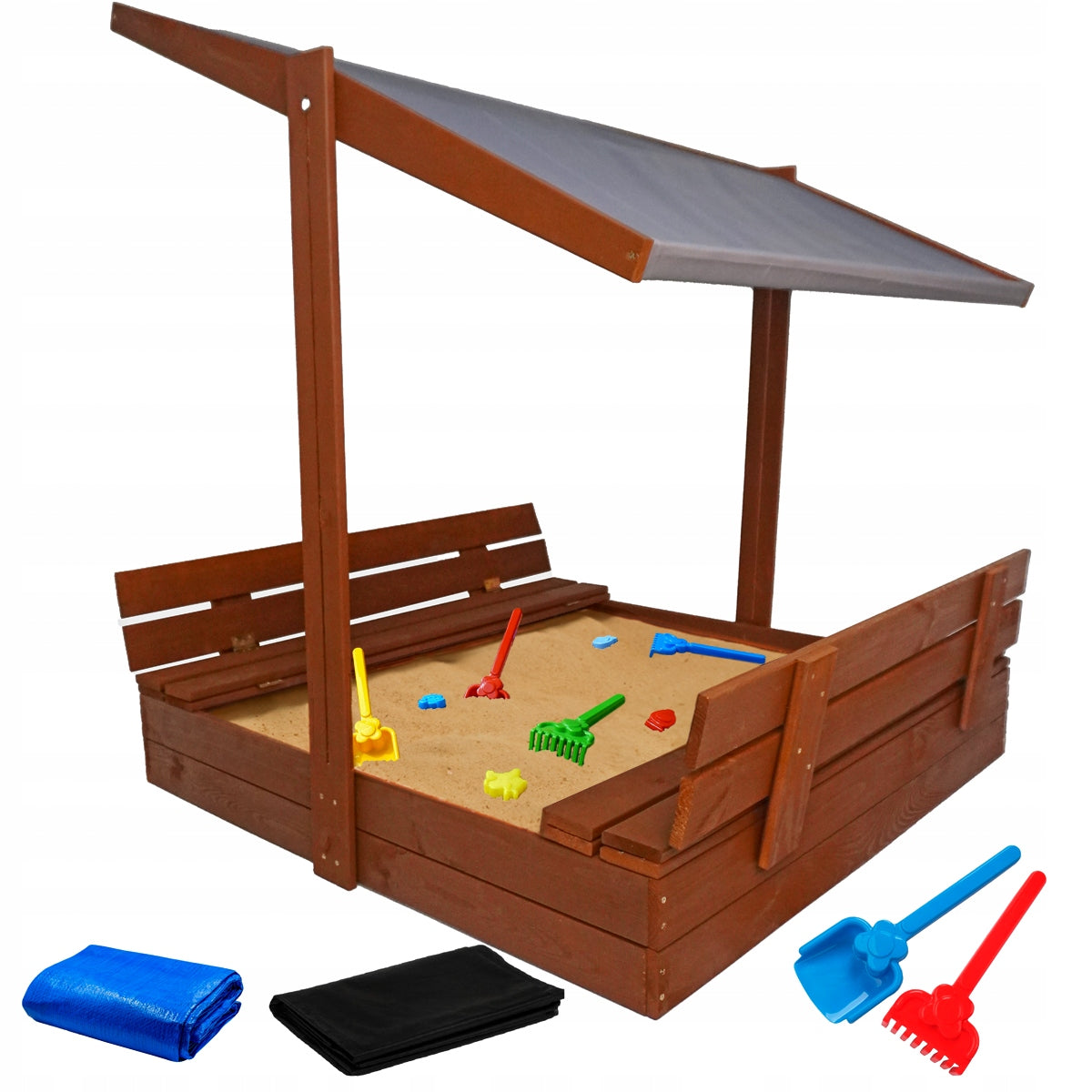 Wooden sandbox with canopy large closed 120 brown 7 colors Manufacturer code PP120b