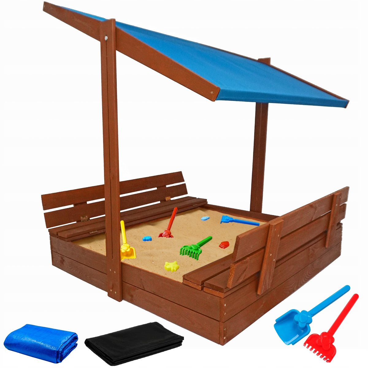 Wooden sandbox with canopy large closed 120 brown 7 colors