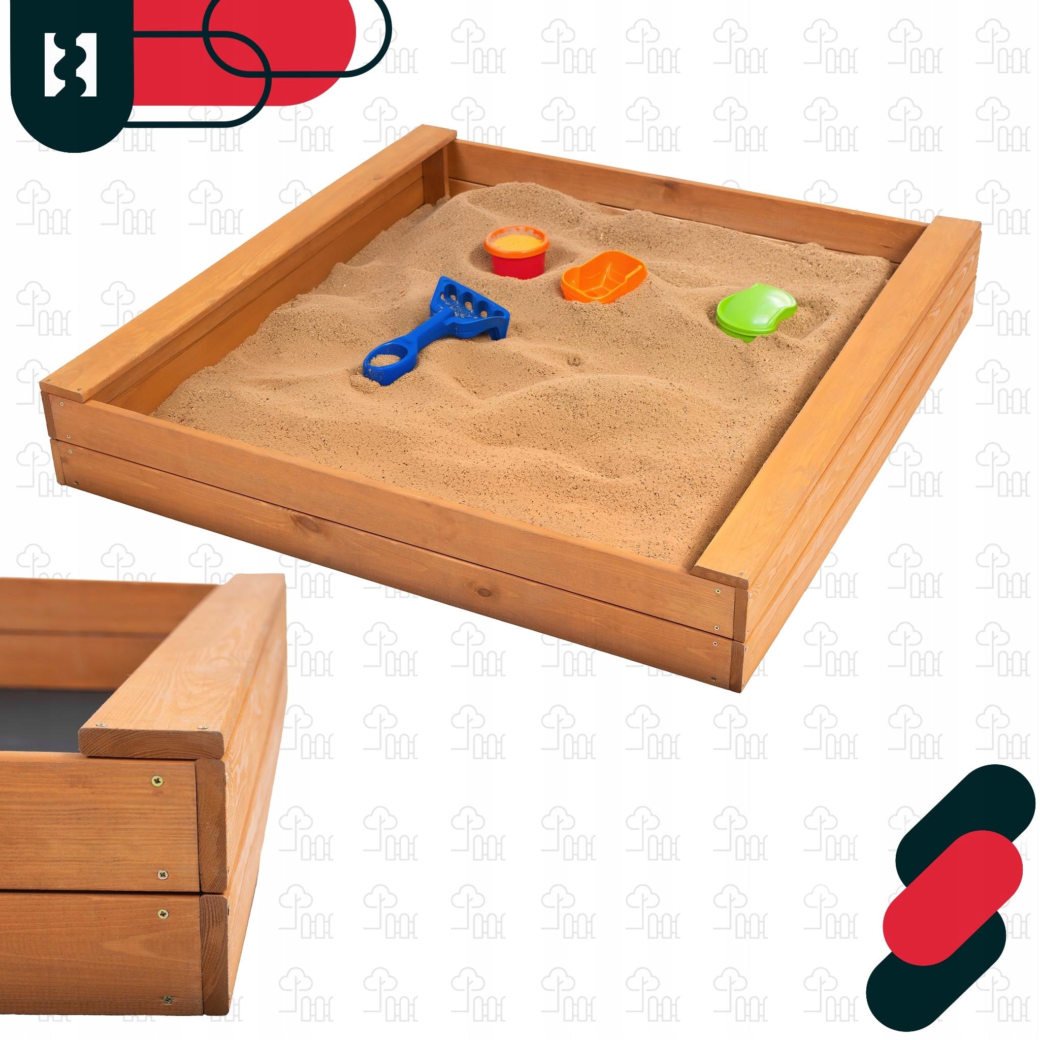 Wooden sandbox with garden benches for children brown 140x140 solid Kid's age 12+ months