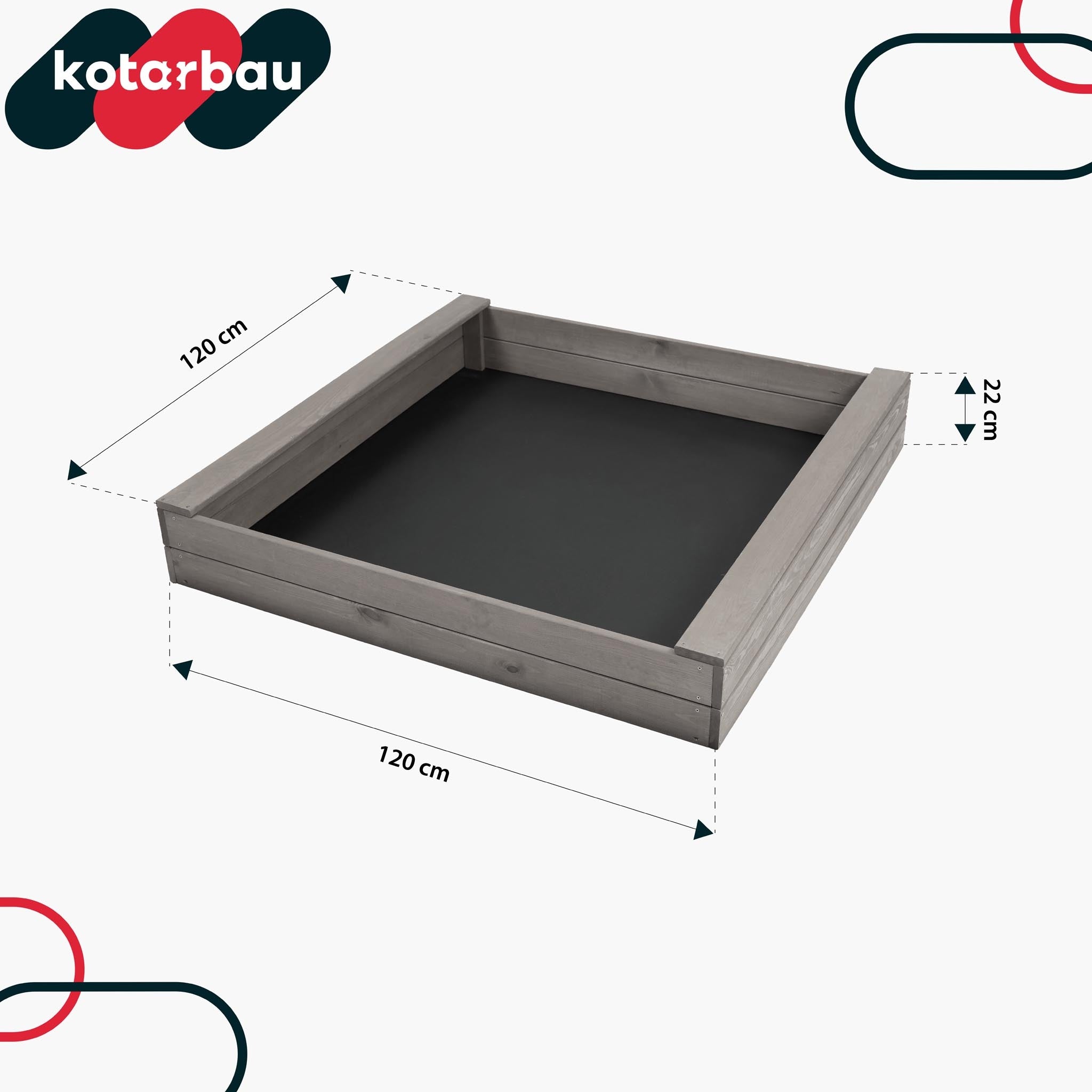 Wooden sandbox with garden benches for children grey 120x120cm solid Manufacturer code T680