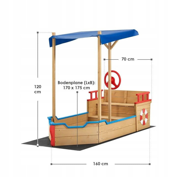 Wooden sandpit Pirate ship, 160 x 70 x 120 cm Color brown