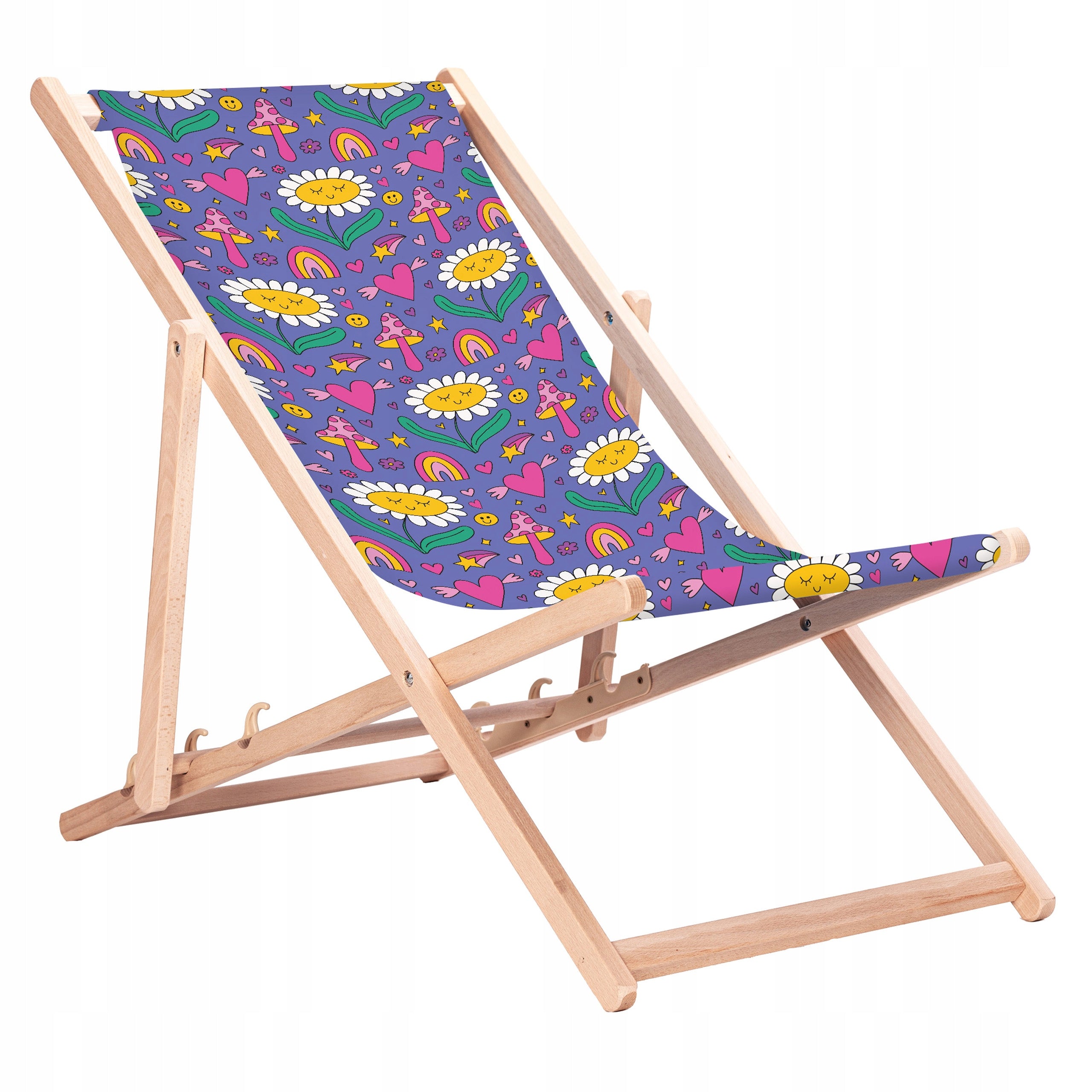Wooden sun lounger with print Daisies KN52