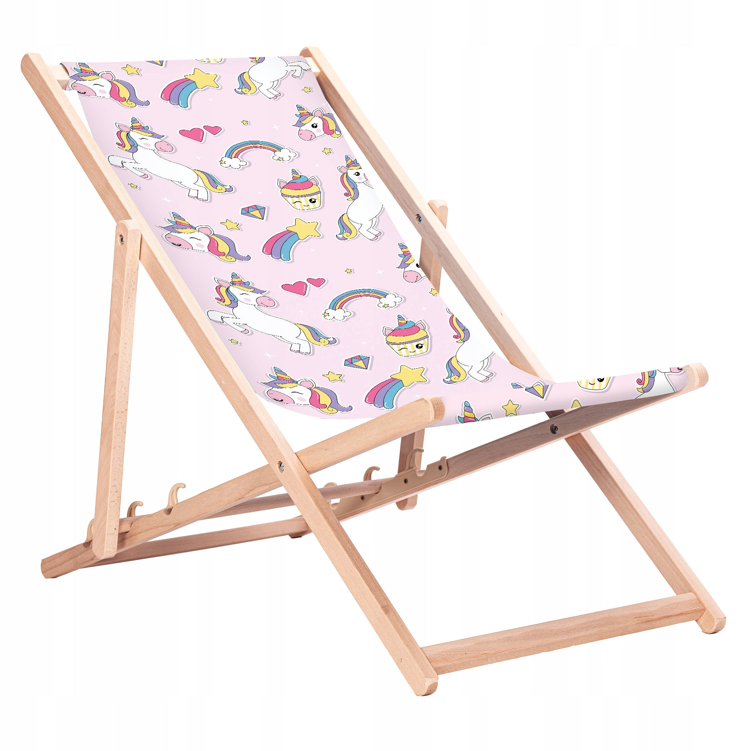 Wooden sun lounger with print Rainbow unicorn KN54