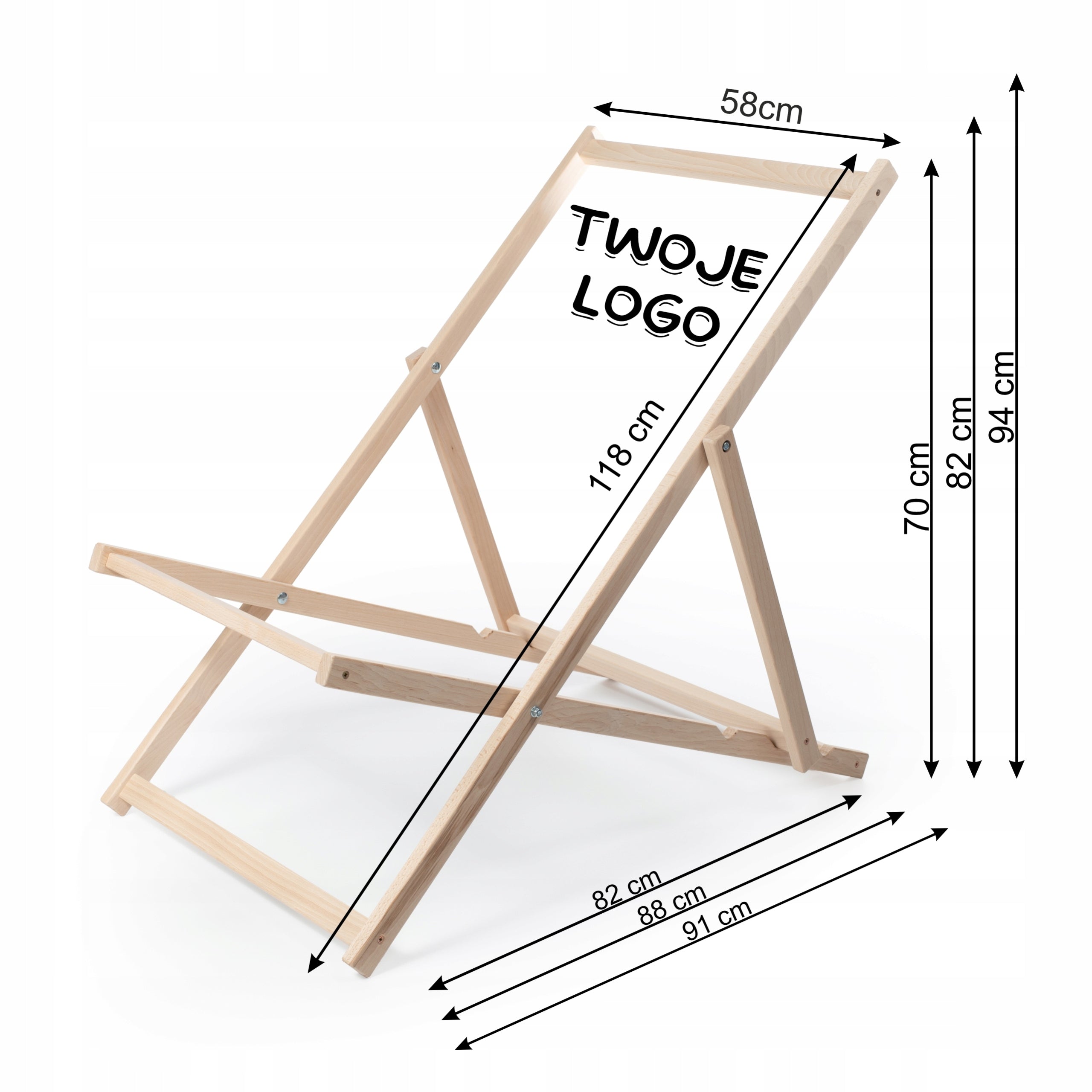 Wooden sunbed with its own print/logotype