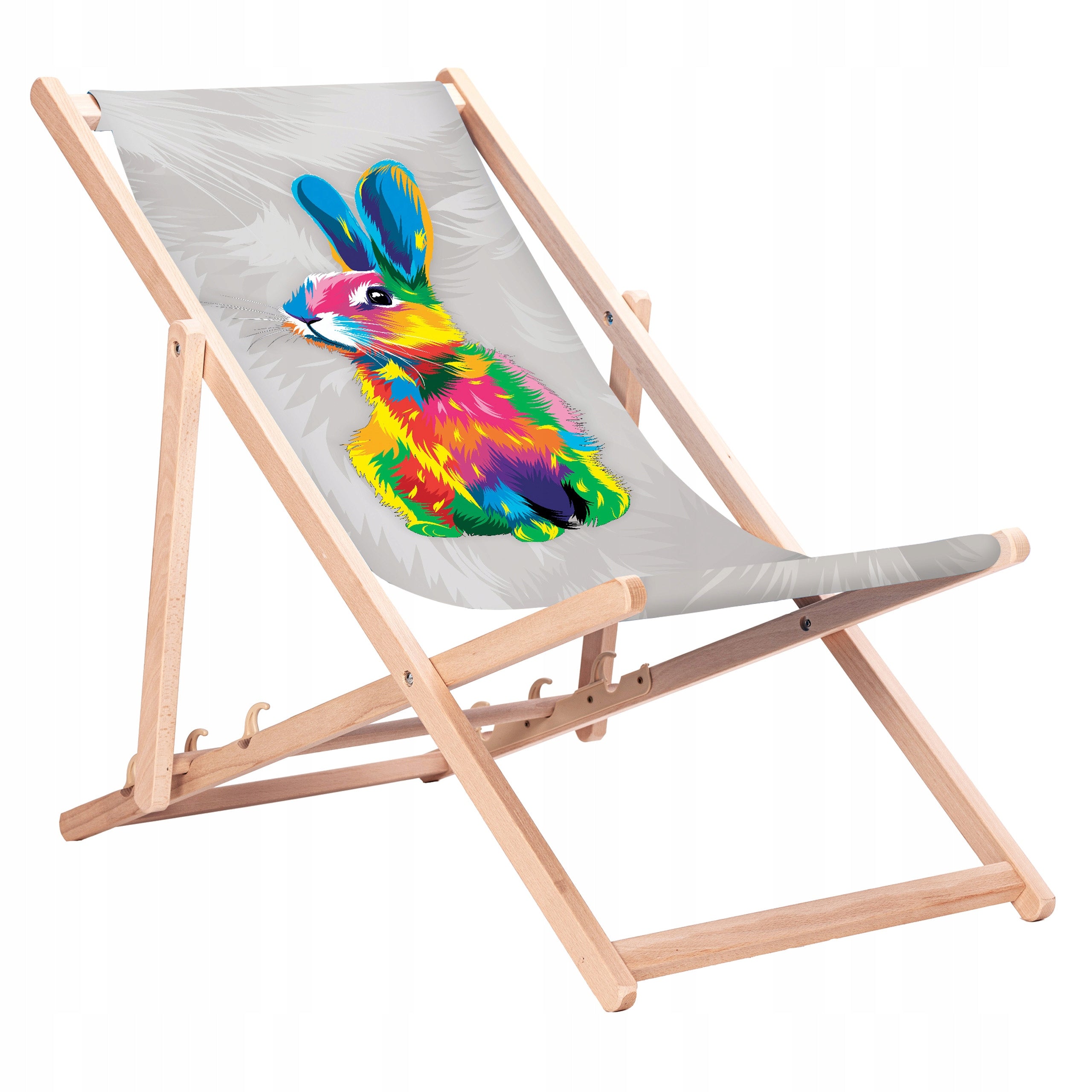 Wooden sunbed with removable fabric and printed Rabbit KN65
