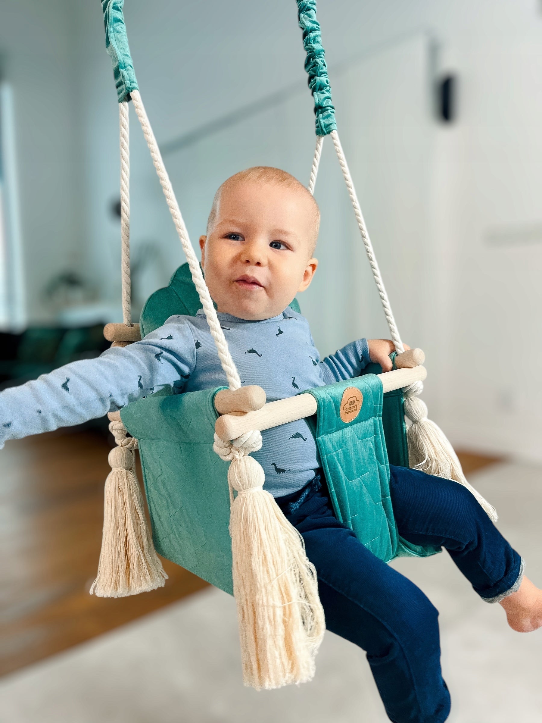 Wooden swing for children grey velvet silver Manufacturer code 25