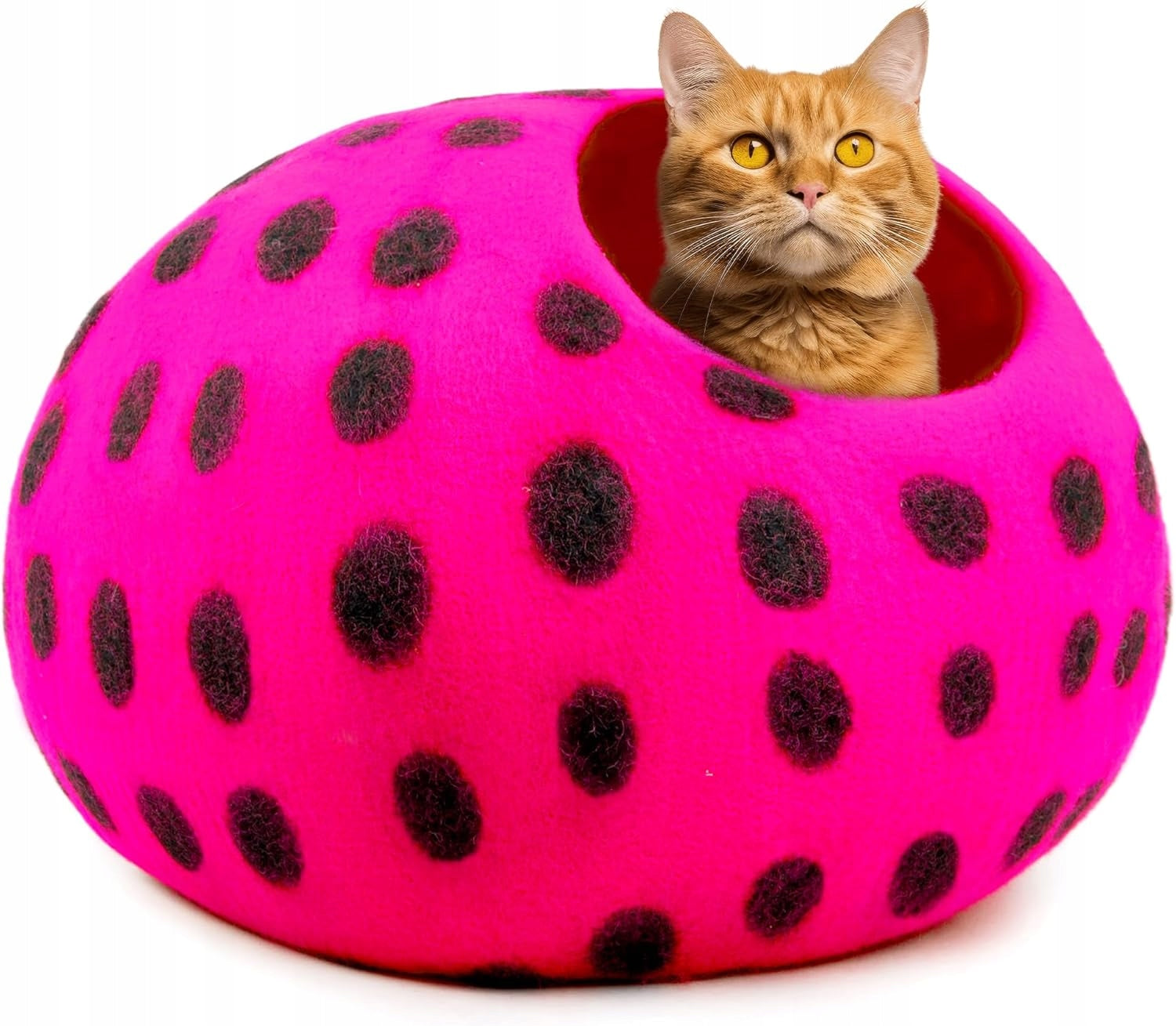Woolygon Merino Wool Cat Cave – Pink with Dots