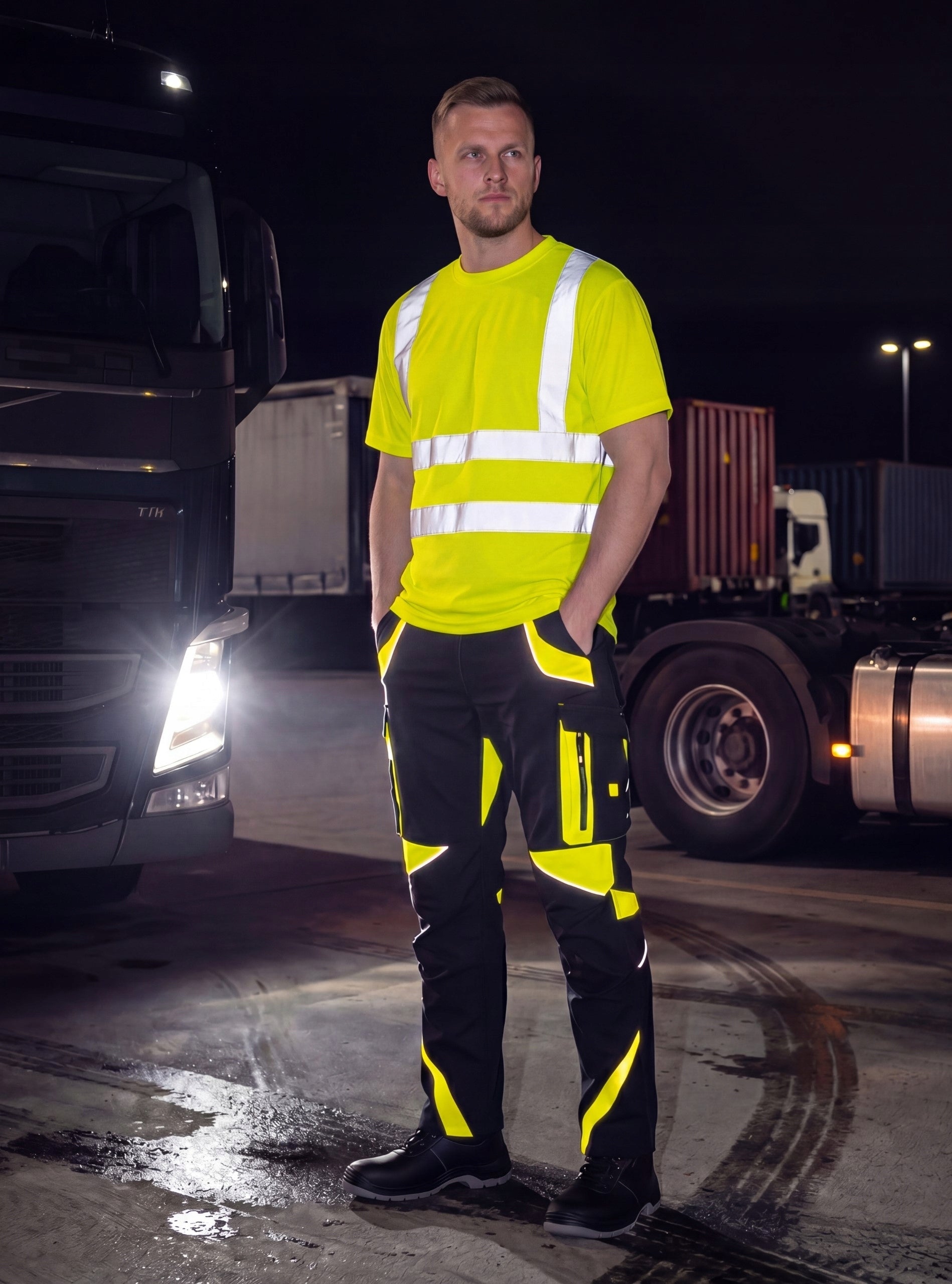 Work T-shirt REFLECTIVE T-shirt Short Sleeve YELLOW BHP Men's STRONG SUMMER Packaging status original