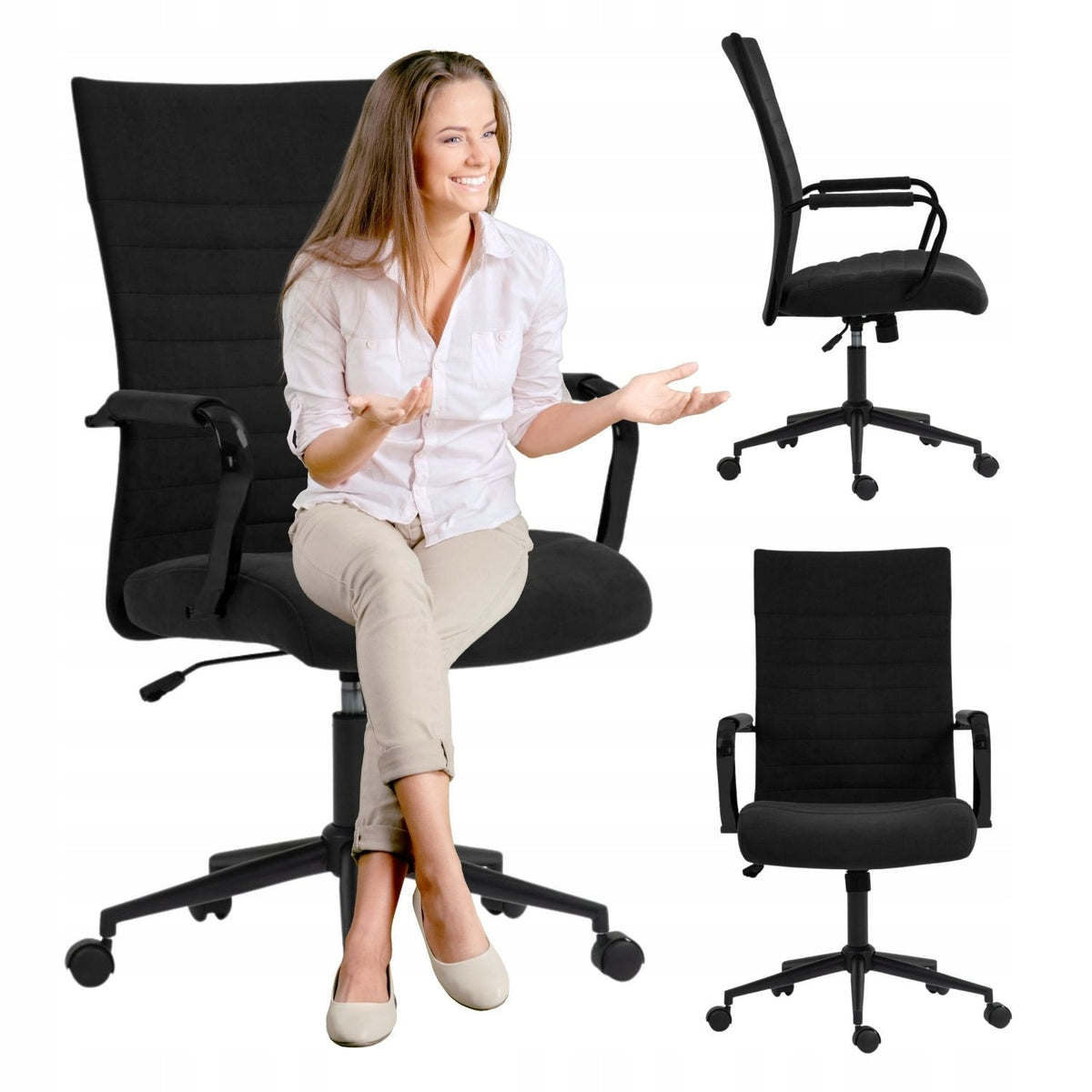 Work Upholstered Swivel Chair for Computer Velour Black NEVA