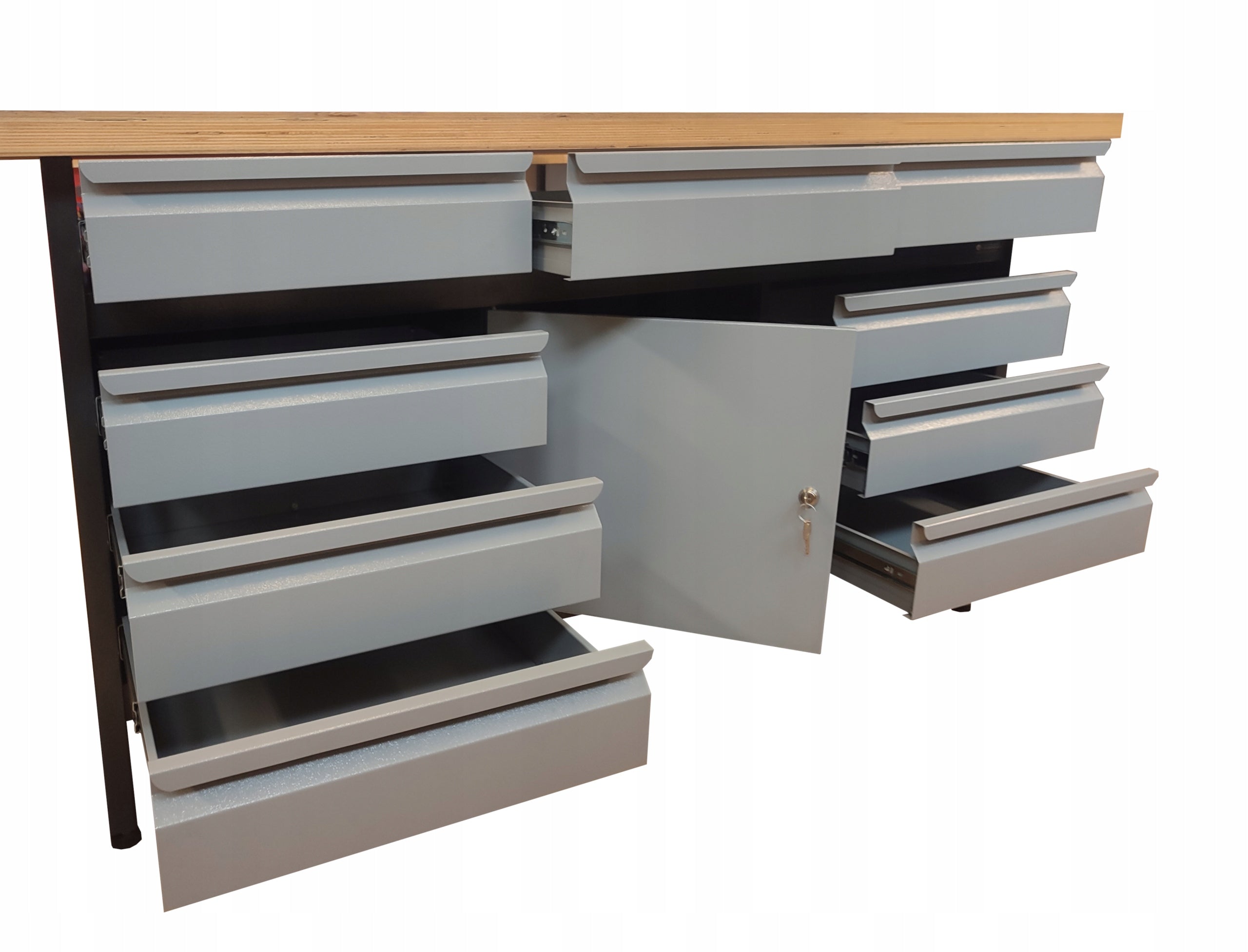 Workbench, large 170 cm, 9 sulfads, solid metal, Polish PRODUCT Product width 170 cm