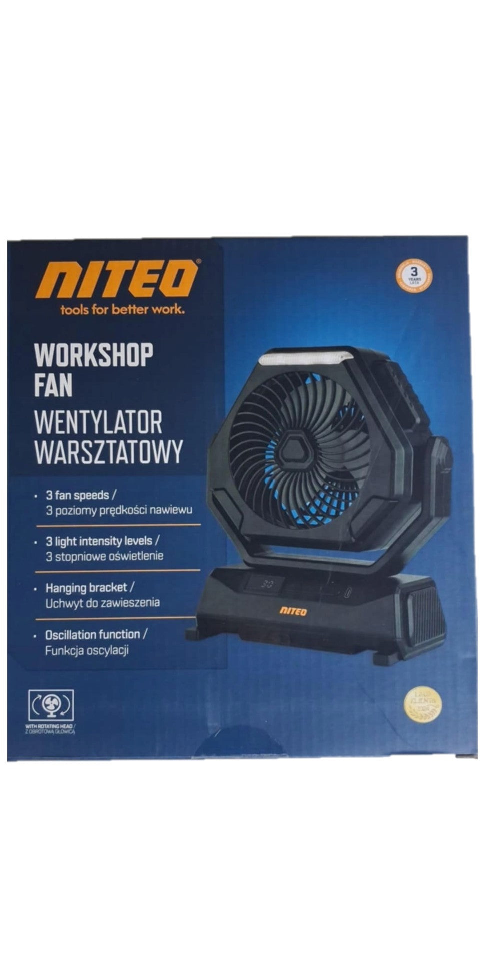 Workshop Fan 3 Speed Levels Lighting Oscillation Fan