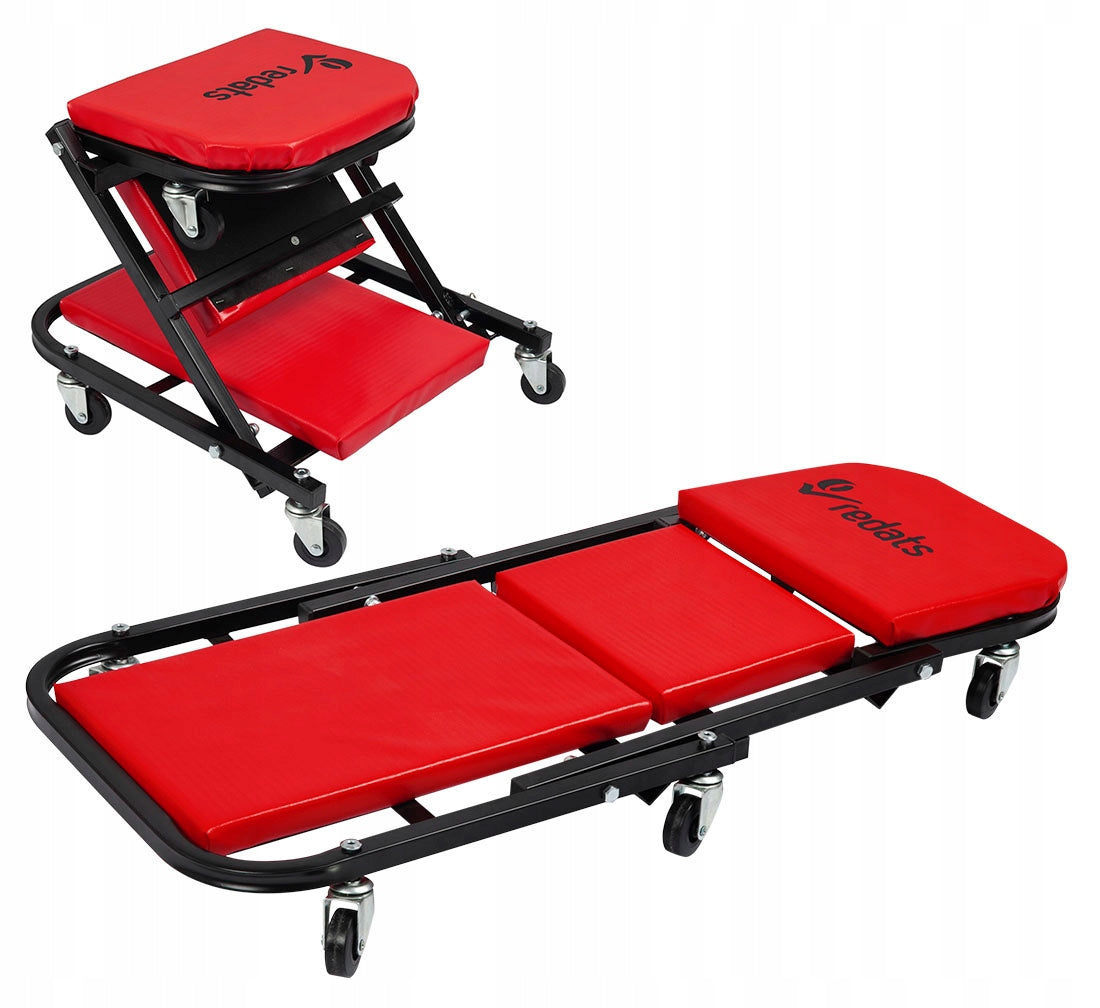 Workshop Lounger 2in1 Seat Stool Folding Trolley Under Auto