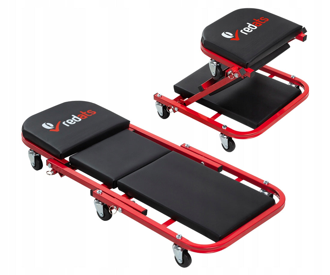Workshop Lounger Folding 3in1 Stool Trolley Seat Stool Redats