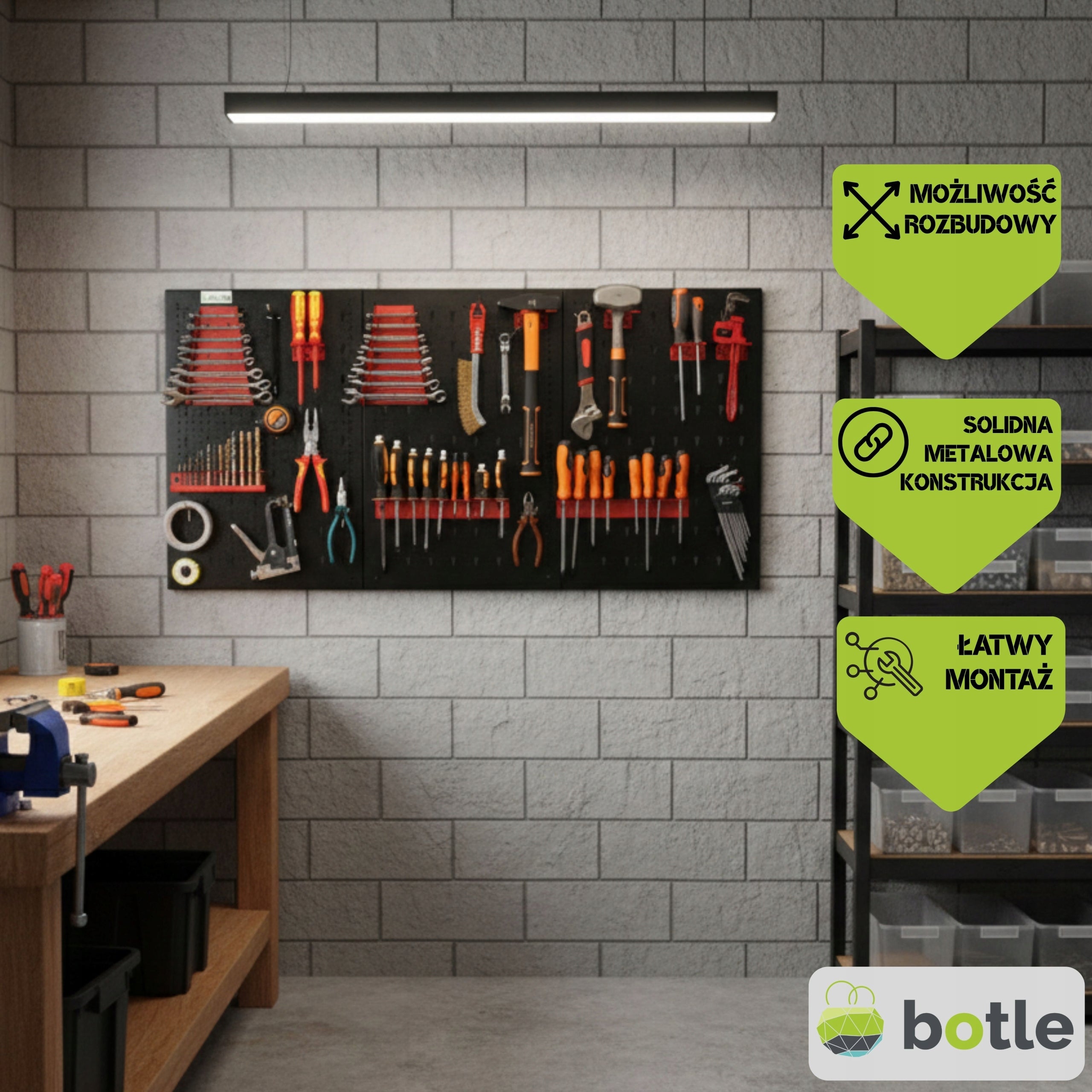 Workshop board botle 120x60 cm metal + set of 22 handles and shelves steel Manufacturer code 5904865741960