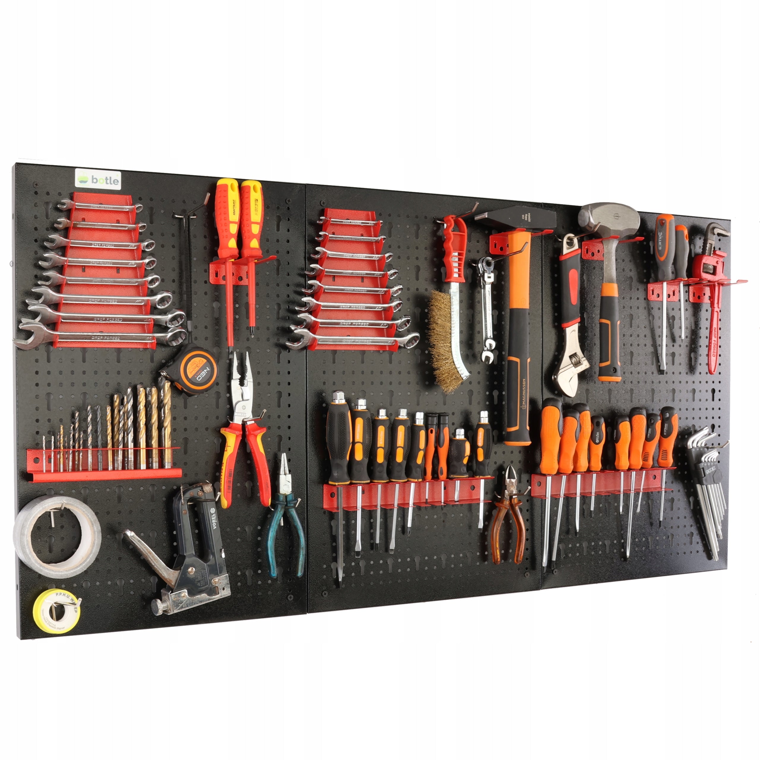 Workshop board botle 120x60 cm metal + set of 22 handles and shelves steel