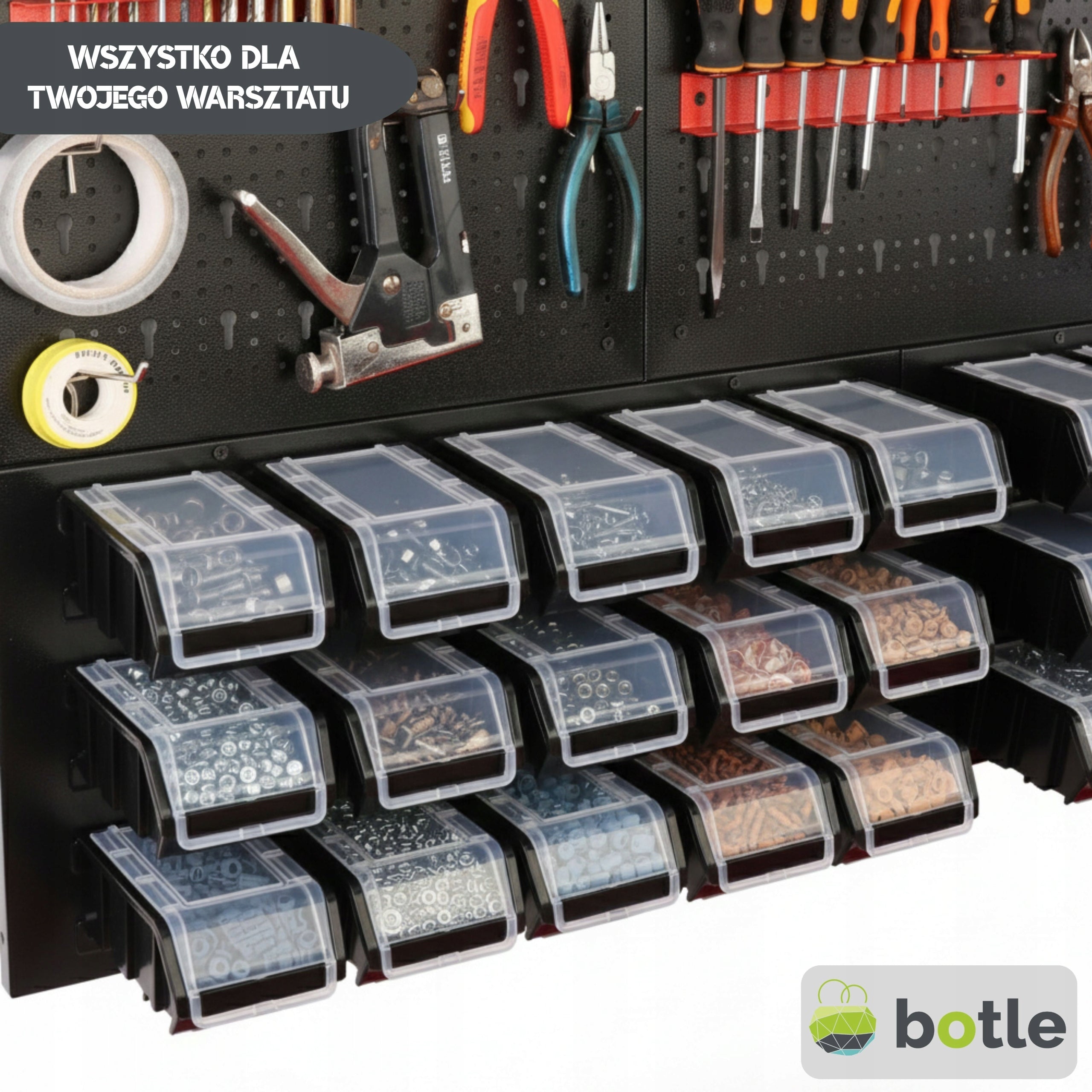 Workshop board botle 120x90cm metal 30x container BLACK handles Manufacturer code 5904865743407