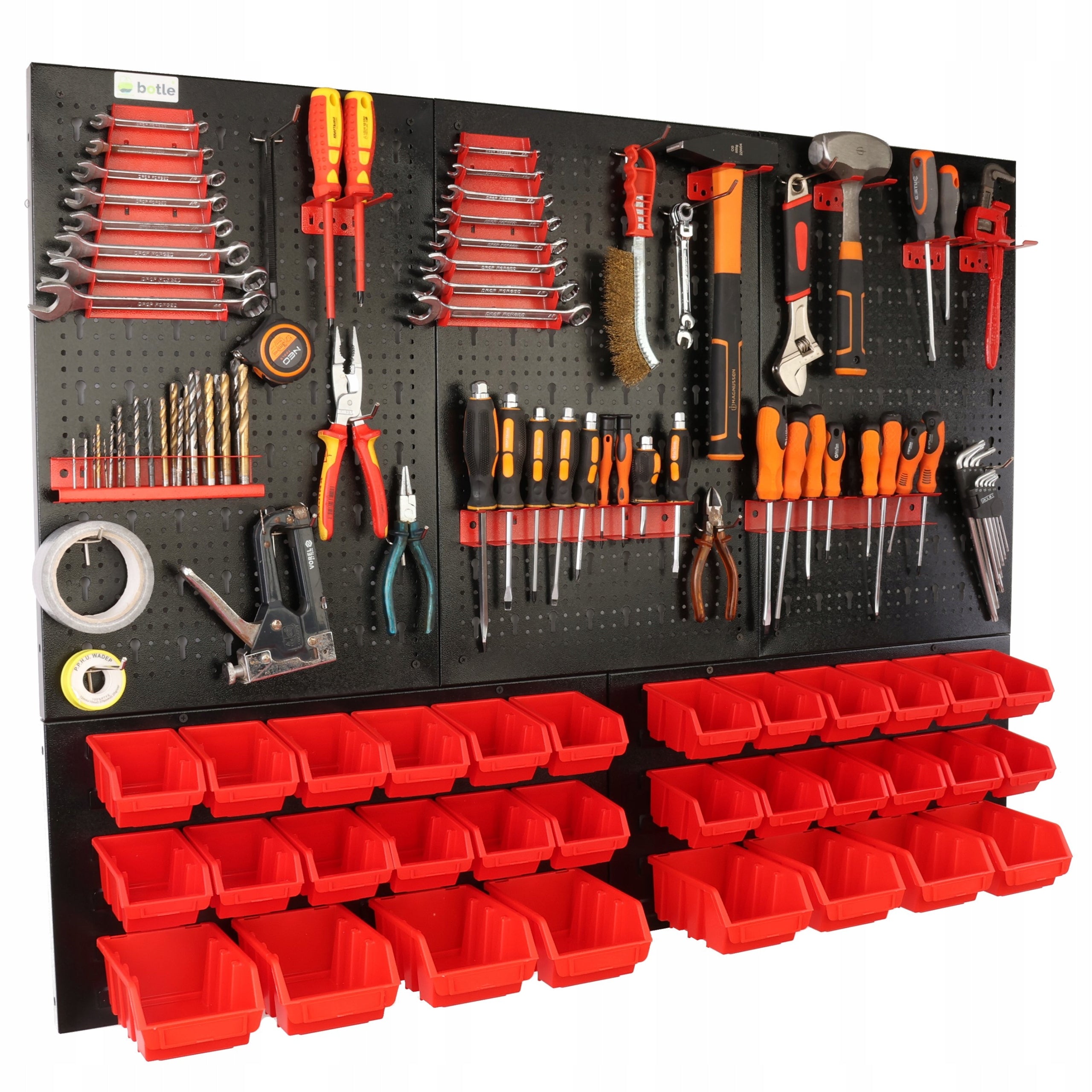Workshop board botle 120x90cm metal 32 containers red hooks