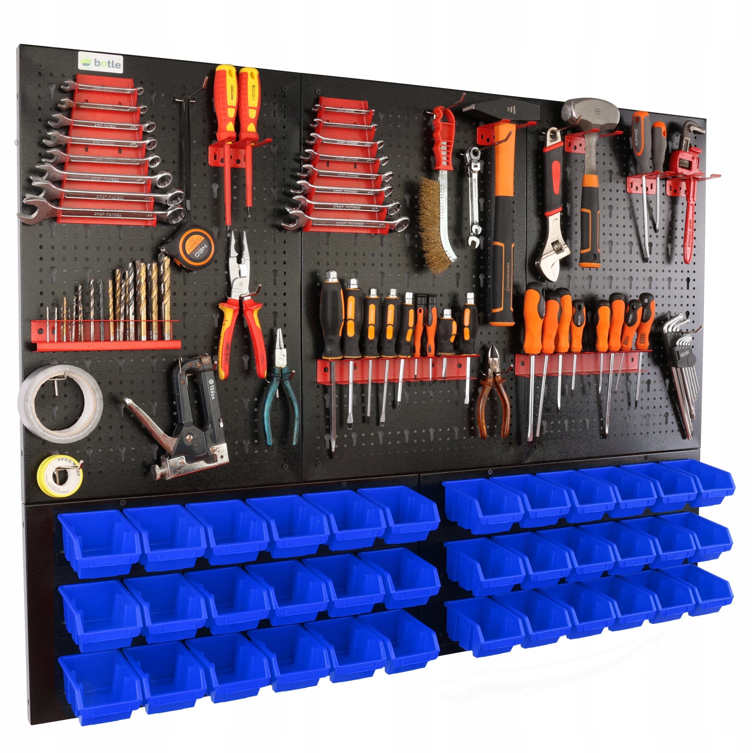 Workshop board botle 120x90cm metal 36x container blue handles