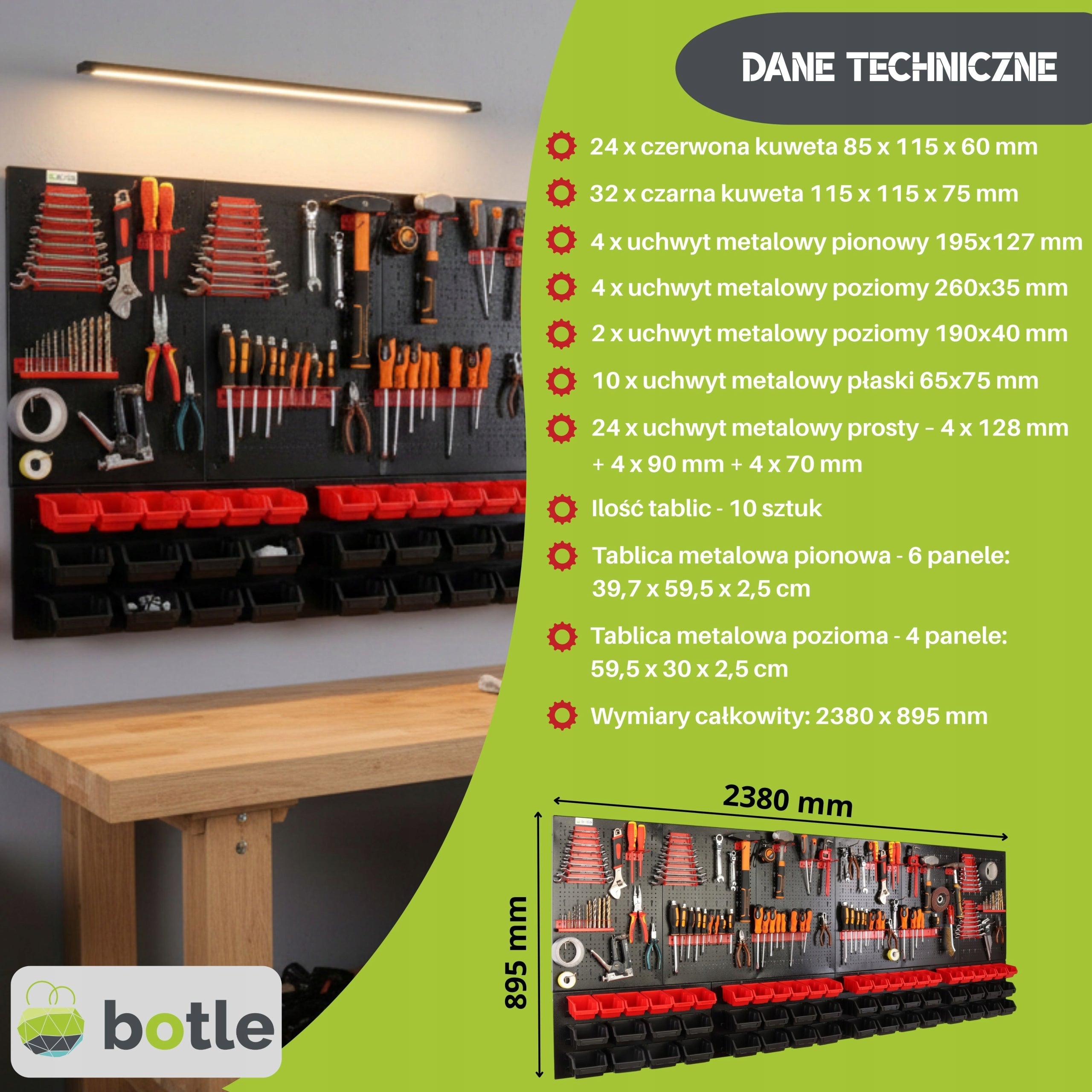Workshop board botle 238x90cm metal 56x container BLACK RED Brand Botle
