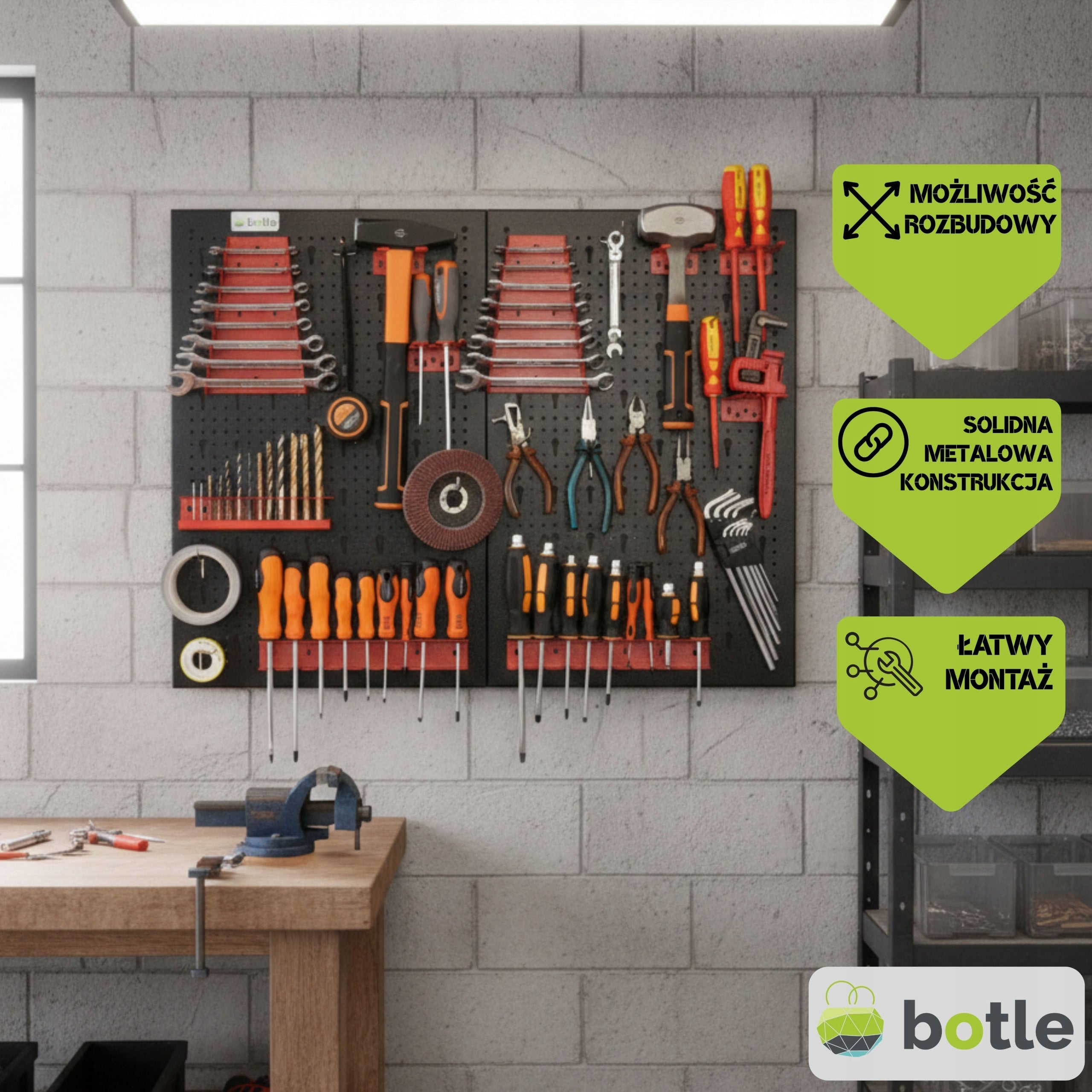 Workshop board botle 80x60 cm metal + set of 22 handles and shelves steel Manufacturer code 5904865742882