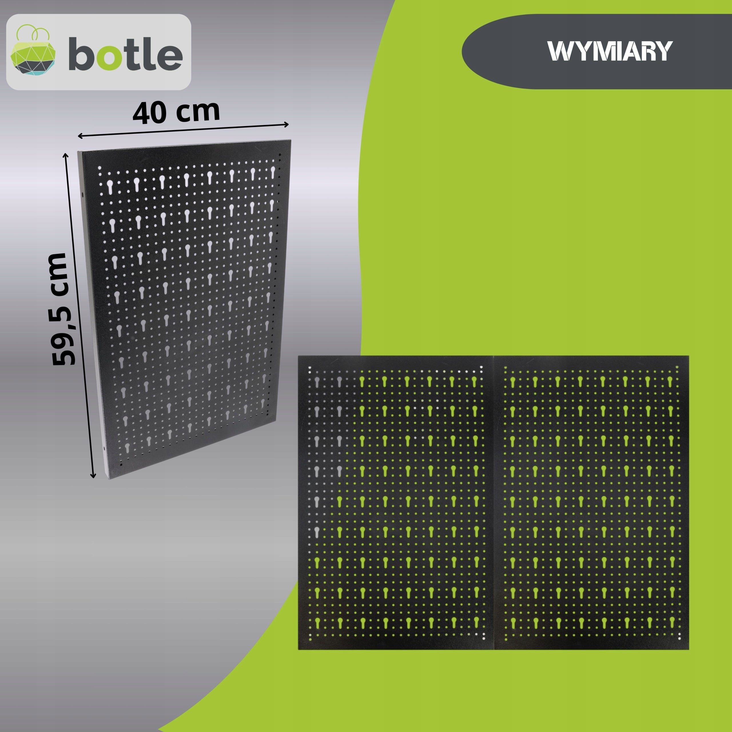 Workshop board botle 80x60 cm metal + set of 22 handles and shelves steel Product height 60 cm