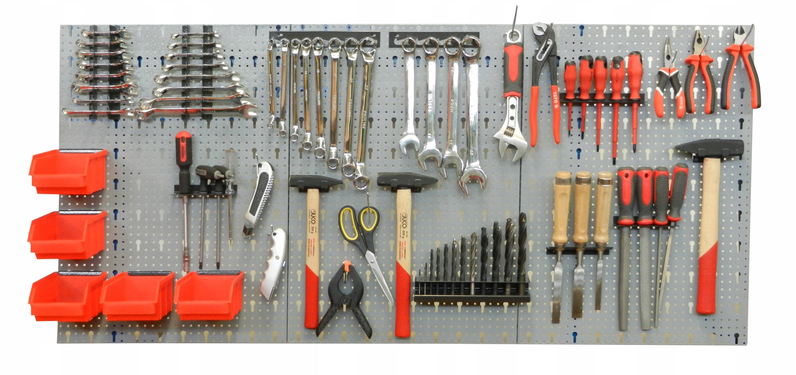 Workshop board for tools, tool wall with PENDANTS, grey