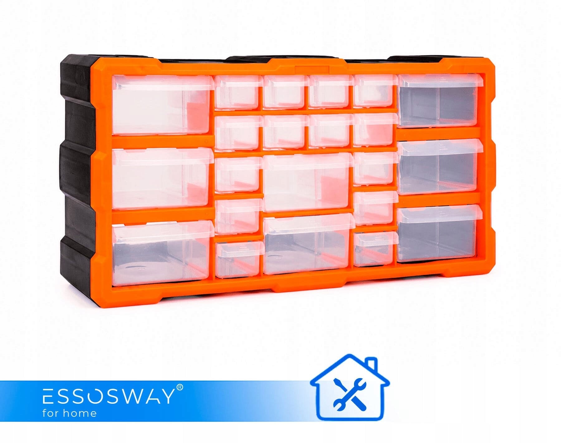 Workshop container Organizer closed with screws wall screws Essosway Additional features can be hung up transparent cover drawers