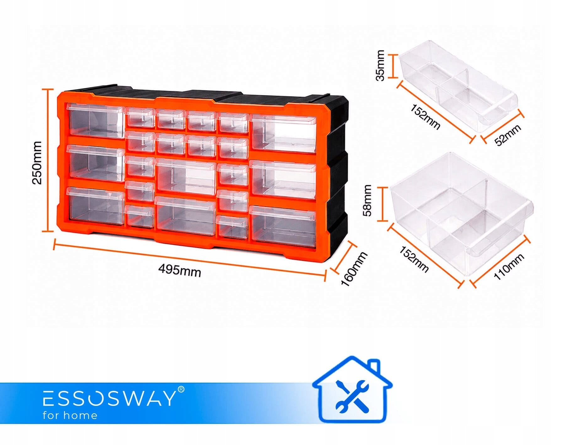 Workshop container Organizer closed with screws wall screws Essosway Brand Essosway