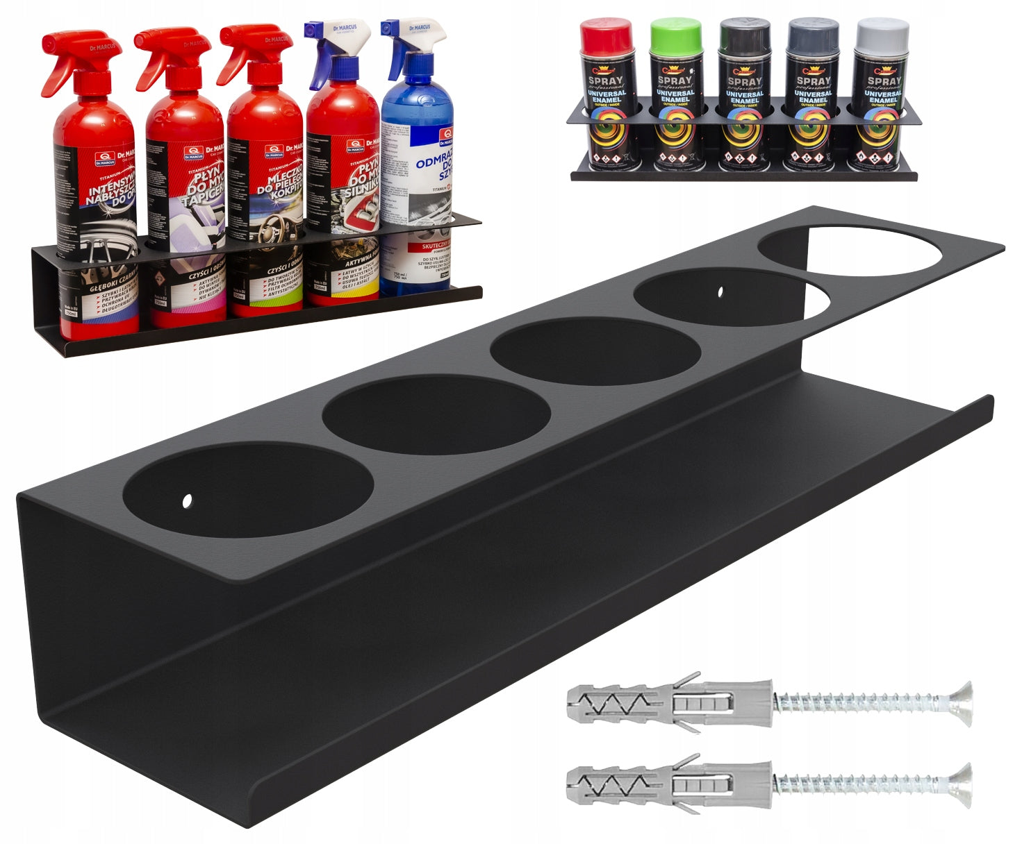 Workshop hanger for SPRAYS, CANS, BOTTLES, MOUNTING FOAMS - 5 places
