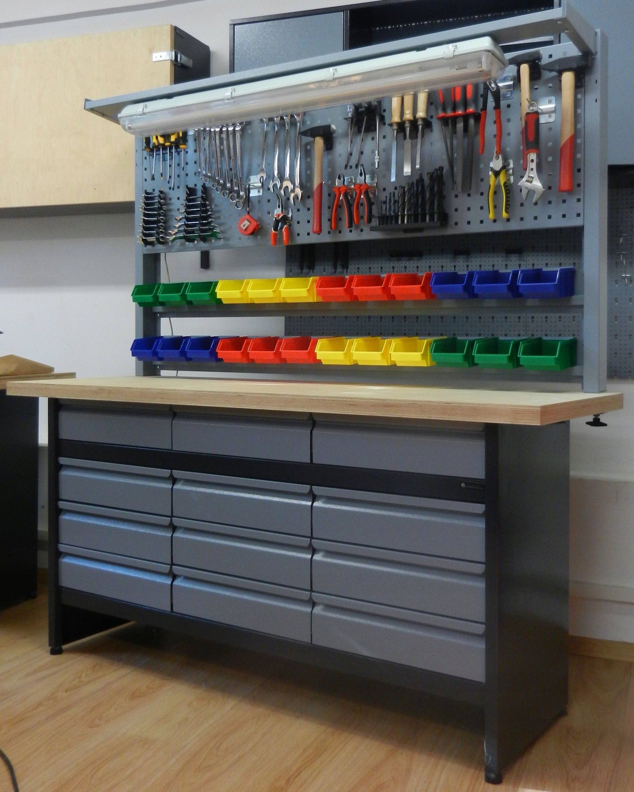 Workshop table for garage locksmith tool organizers COLORS variants Manufacturer code OLS 12/30 szary + gos01