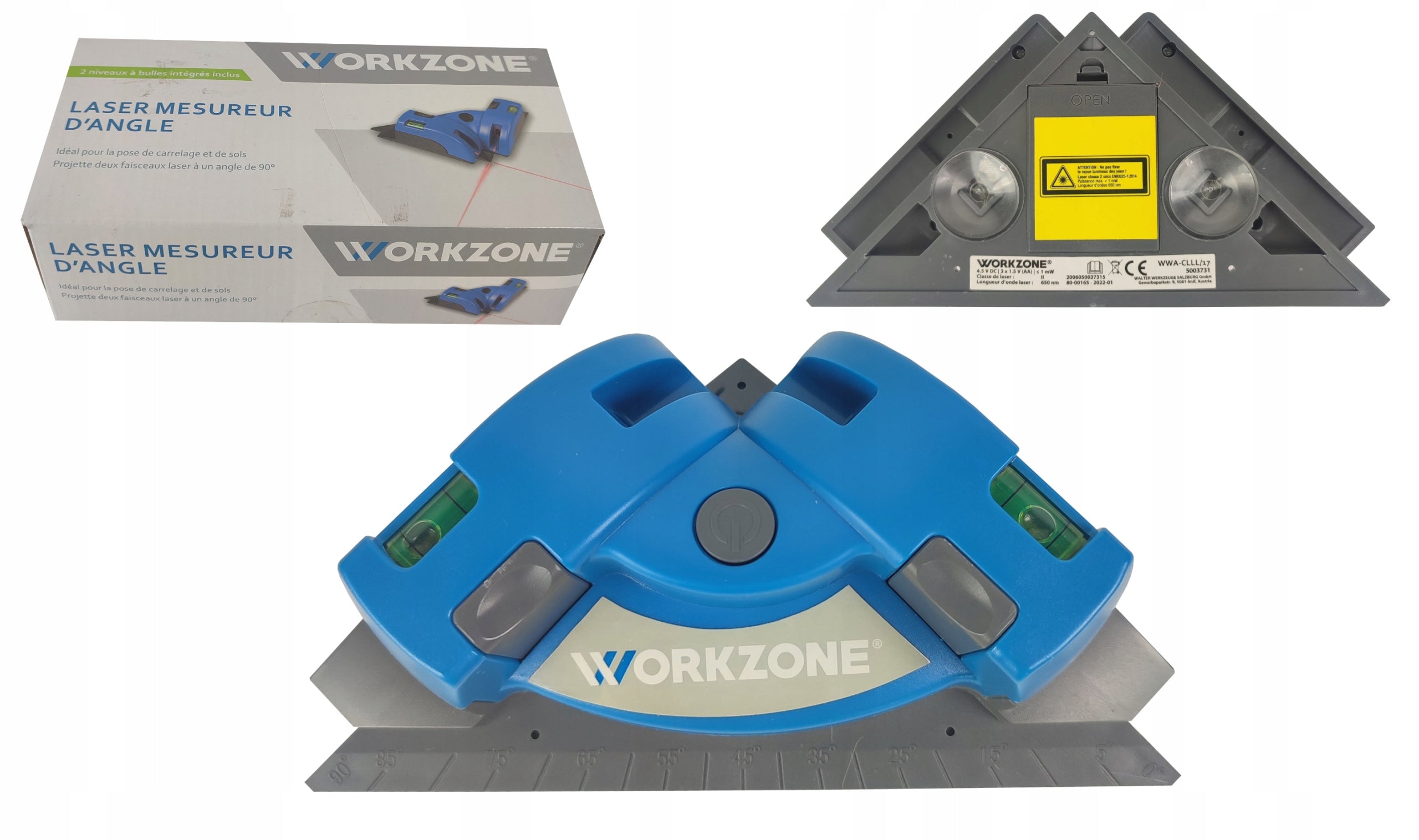 Workzone protractor angle laser level 2 lines 90° for laser plates Manufacturer code WWA-CLLL/17