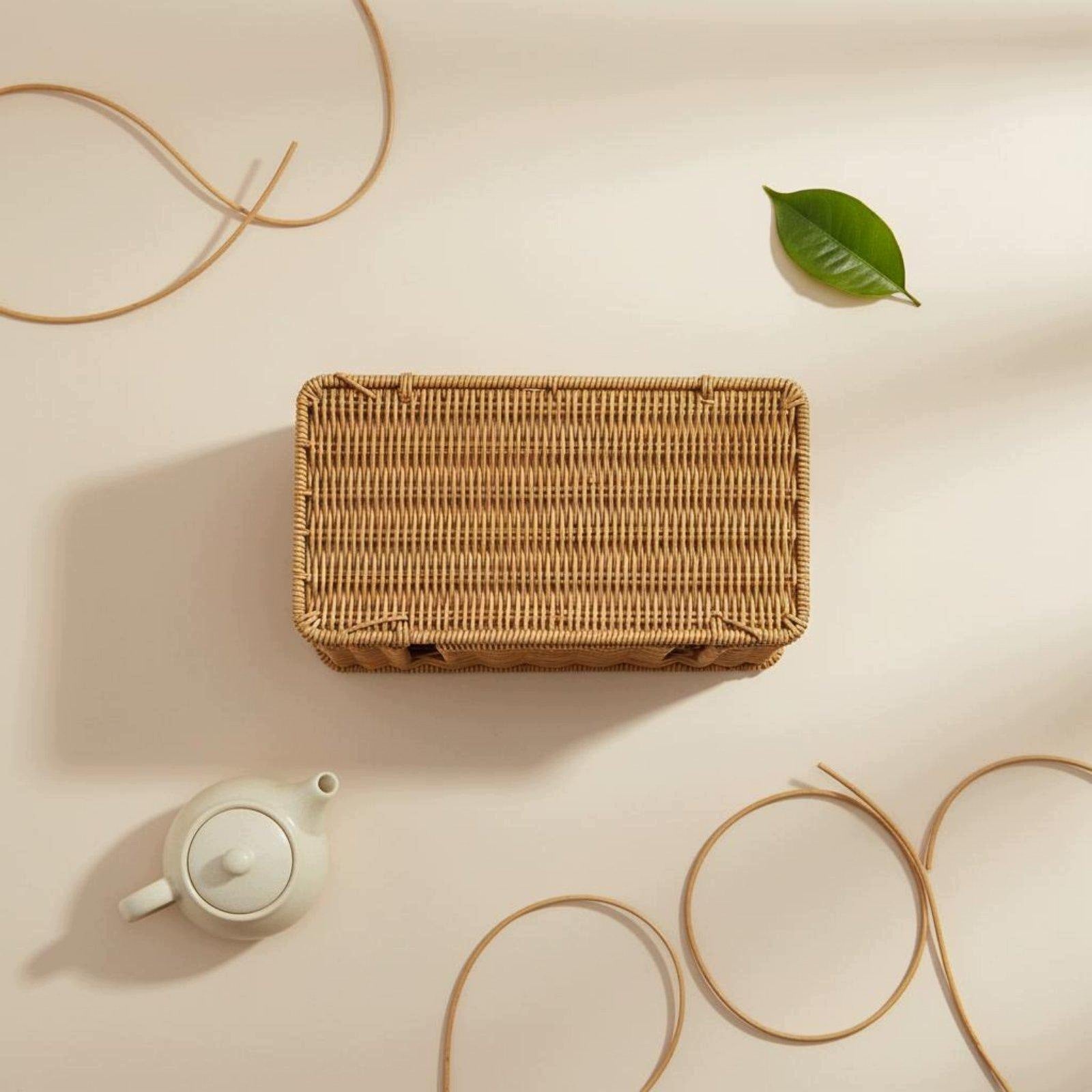 Woven Power Strip Hider Box Tidy and Organized Faux Rattan S Waterdrop Hole Brand no brand