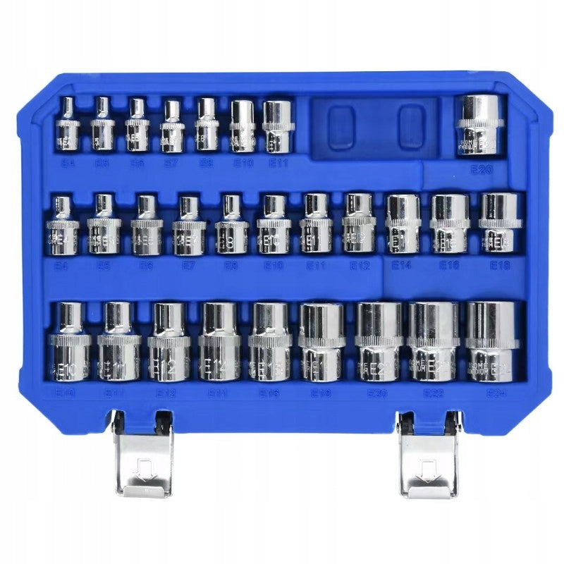 Wrench socket set E-TORX 28 el. 1/4" E4-E11 3/8" E4-E20 1/2" E10-E24