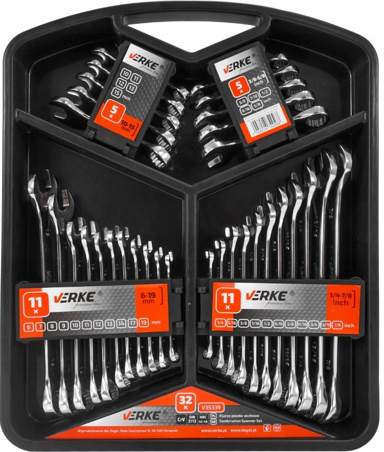 Wrenches 32 el. 6-19mm cassette VERKE Premium Line