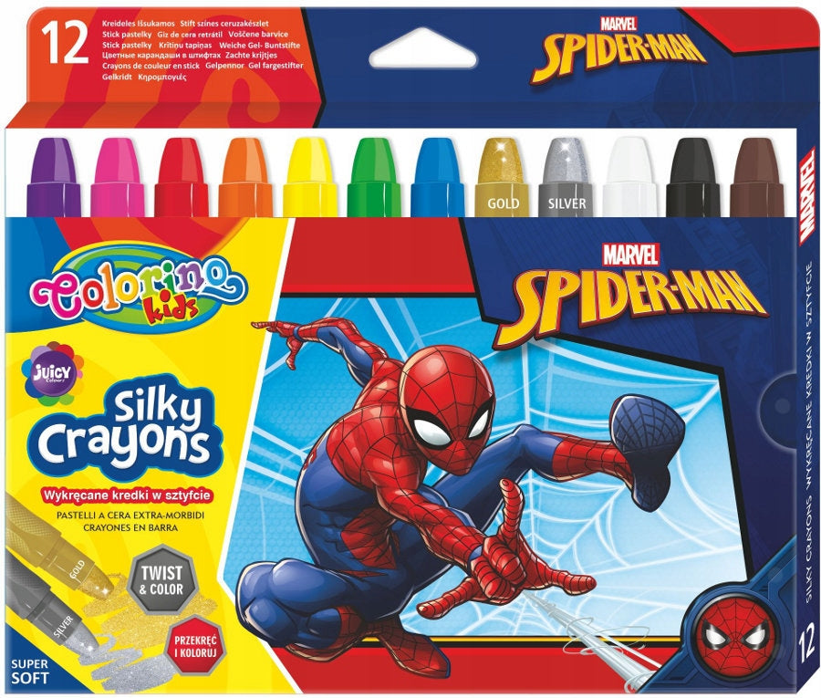 Ausdrehbare Seidenmalstifte Colorino Marvel Spider-Man, 3 in 1, 12 Farben