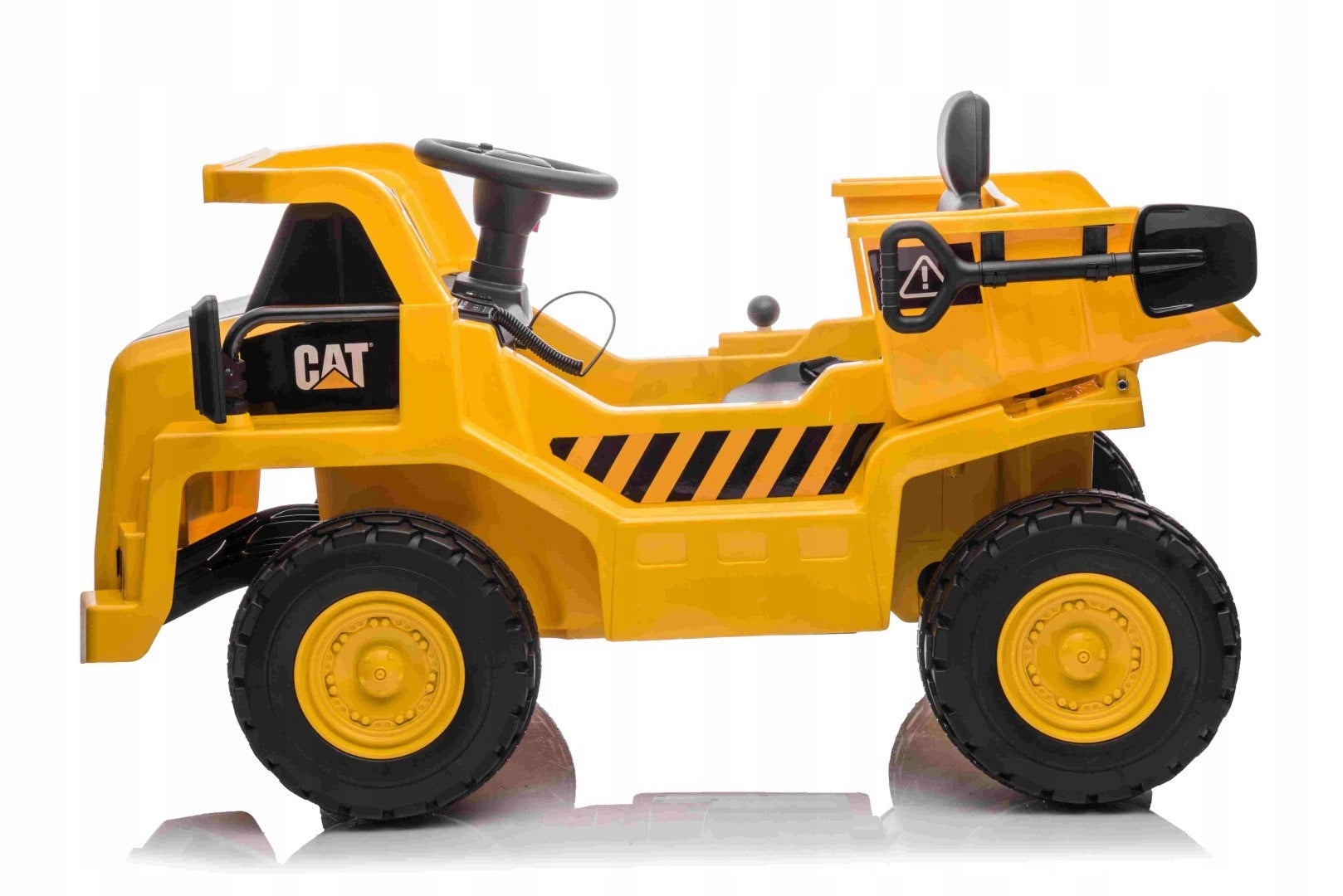 Vienvietis vaikiškas elektromobilis savivartis Caterpillar, geltonas