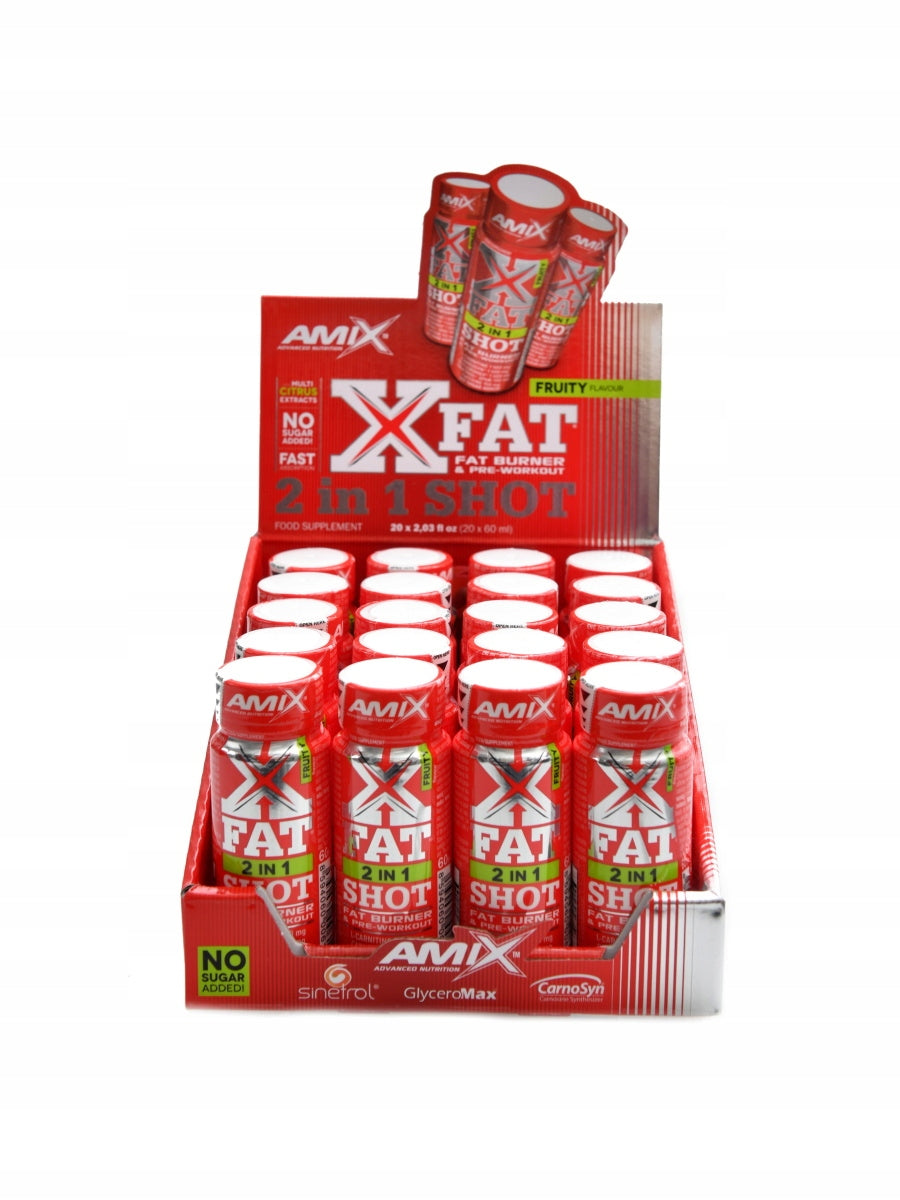 X-Fat 2 in 1 SHOT 40 x 60ml BOX DUOPACK Fruity Amix nutrition Expiration date at least six months from the date of purchase