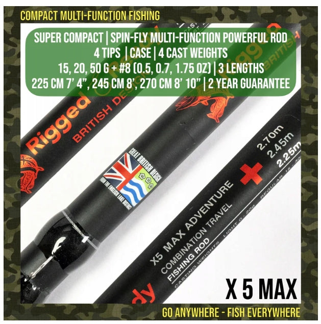 X5 Max 9 Rod Compact Fishing Travel Kit + 4 Tips Model X5 MAX ADVENTURE