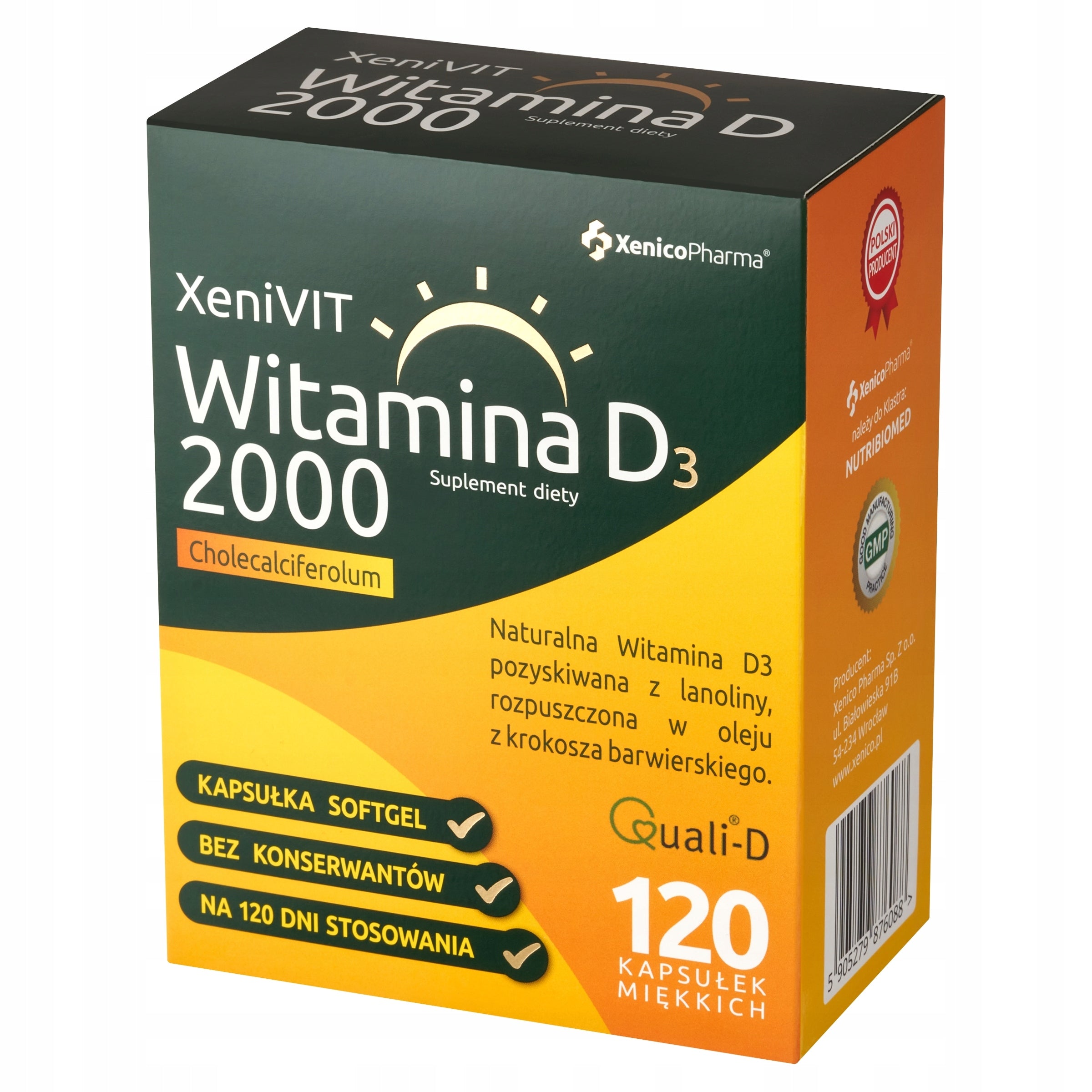 XENIVIT Vitamin D 2000 natural from lanolin in safflower oil 120 kaps.
