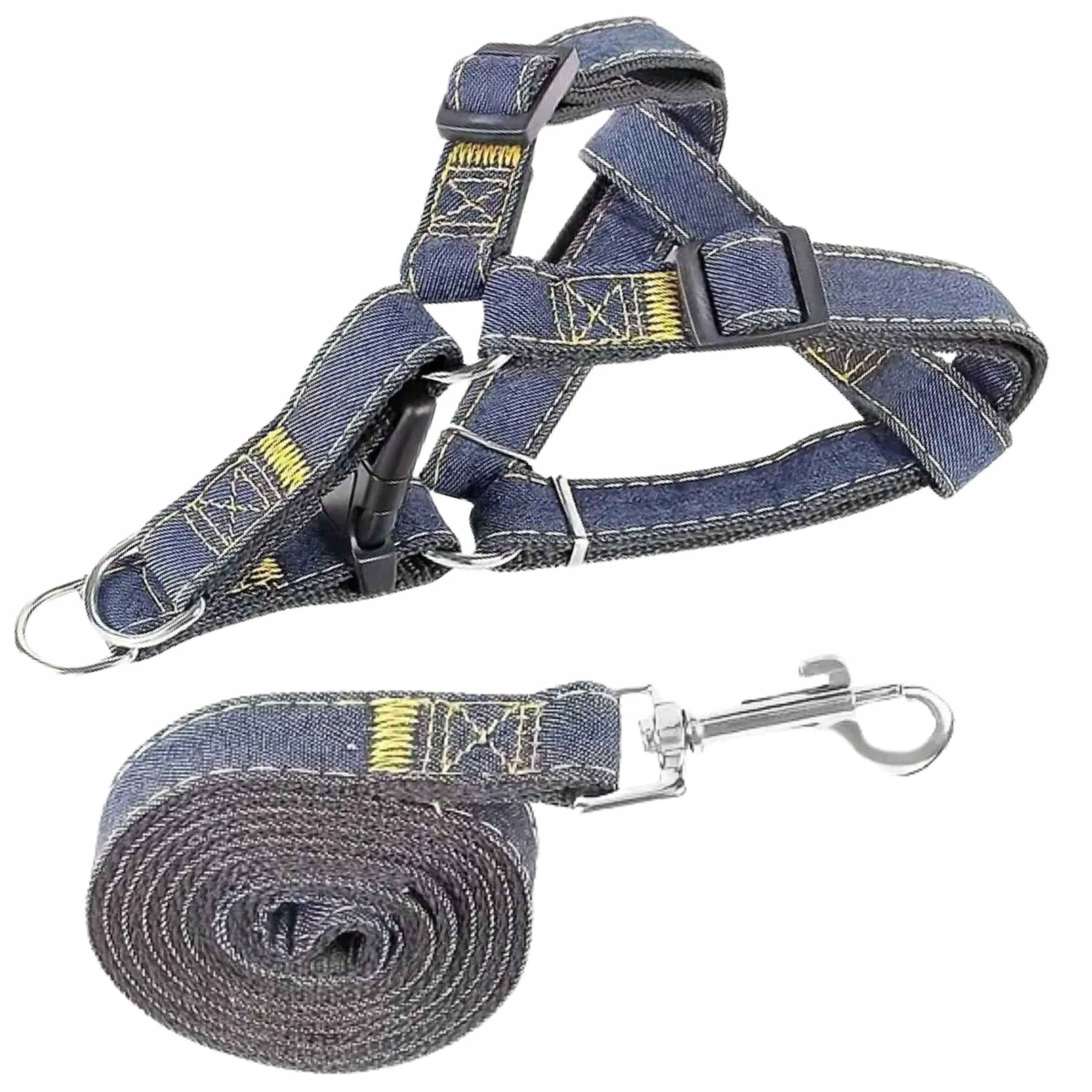 XL Jeans Adjustable Dog Harness and Leash